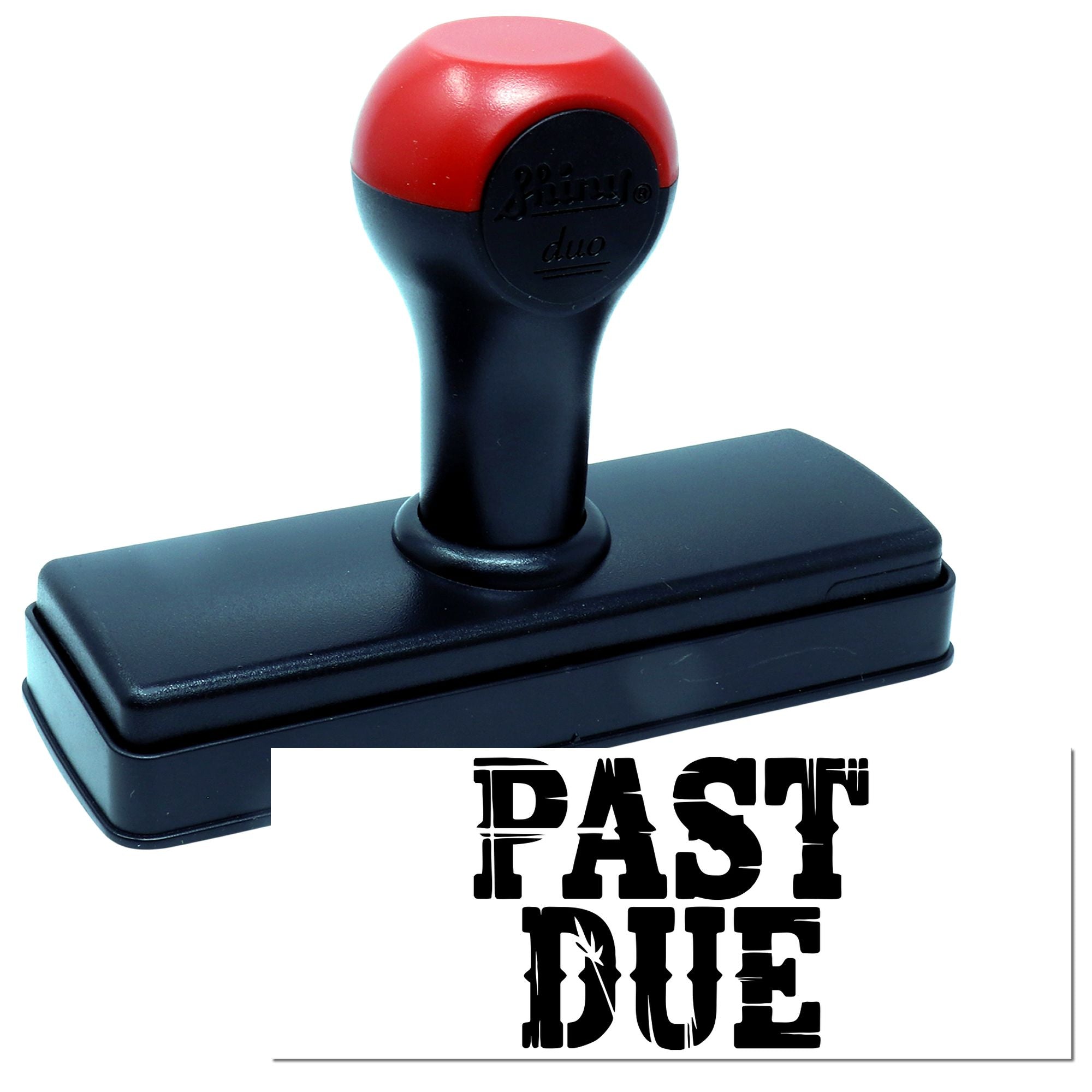 Red and black self-inking office stamp with large PAST DUE seal on a white background