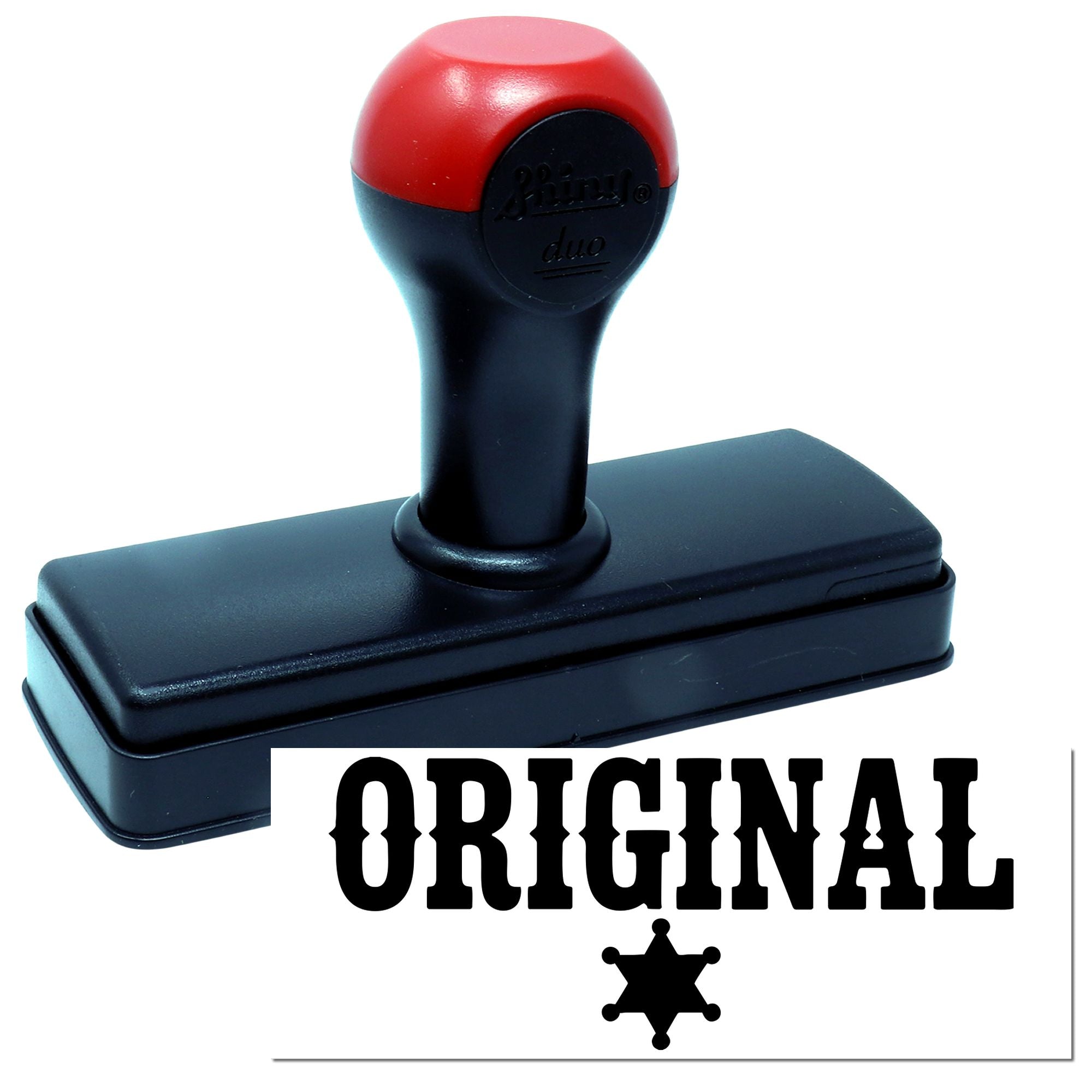 Red and black self-inking stamp seal with ORIGINAL imprint and star emblem.
