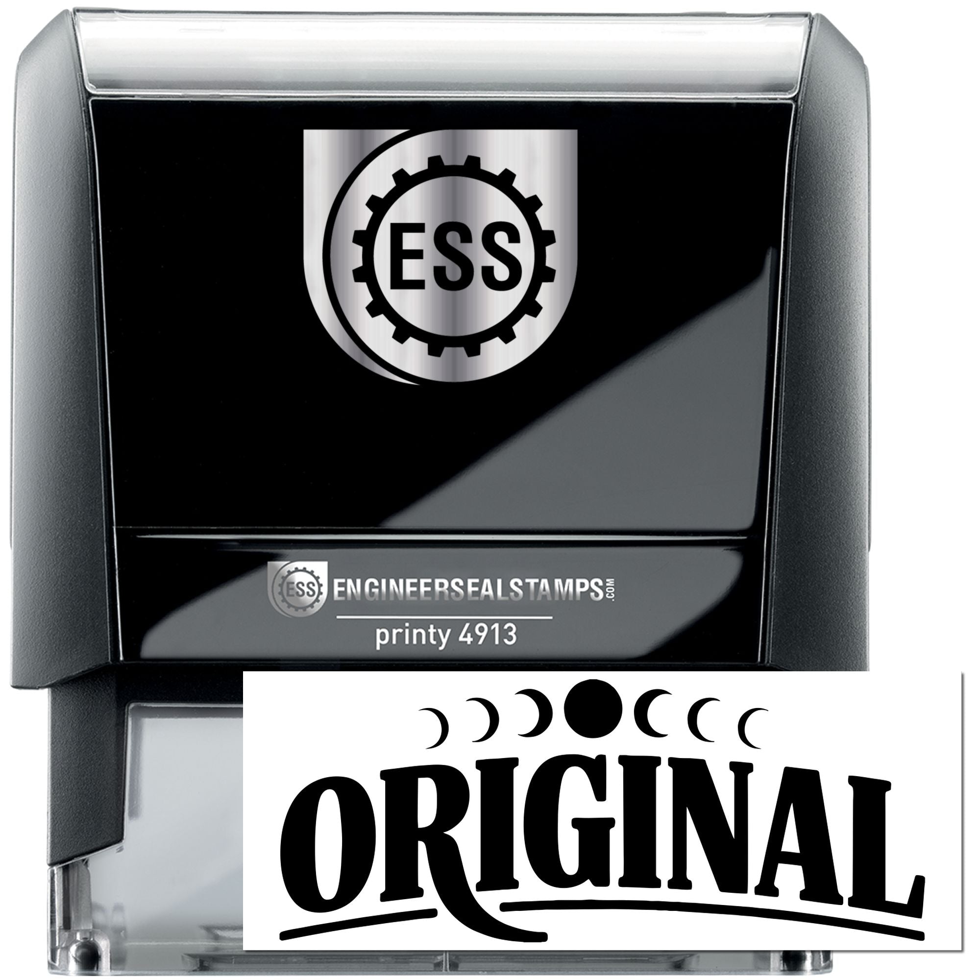 Black self-inking engineer seal stamp with silver top, ESS logo, and bold ORIGINAL imprint.
