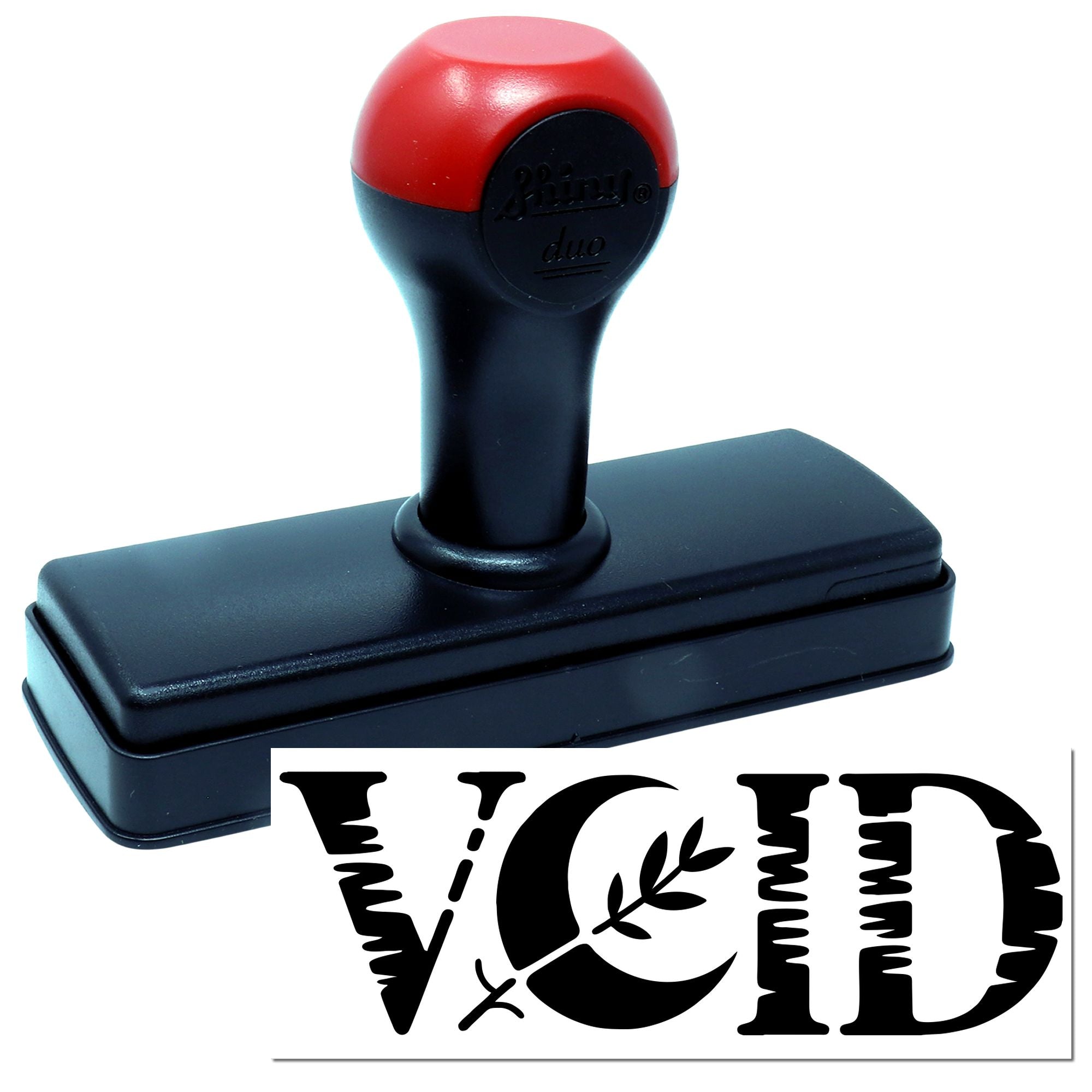 Red and black self-inking stamp and seal with bold VOID imprint