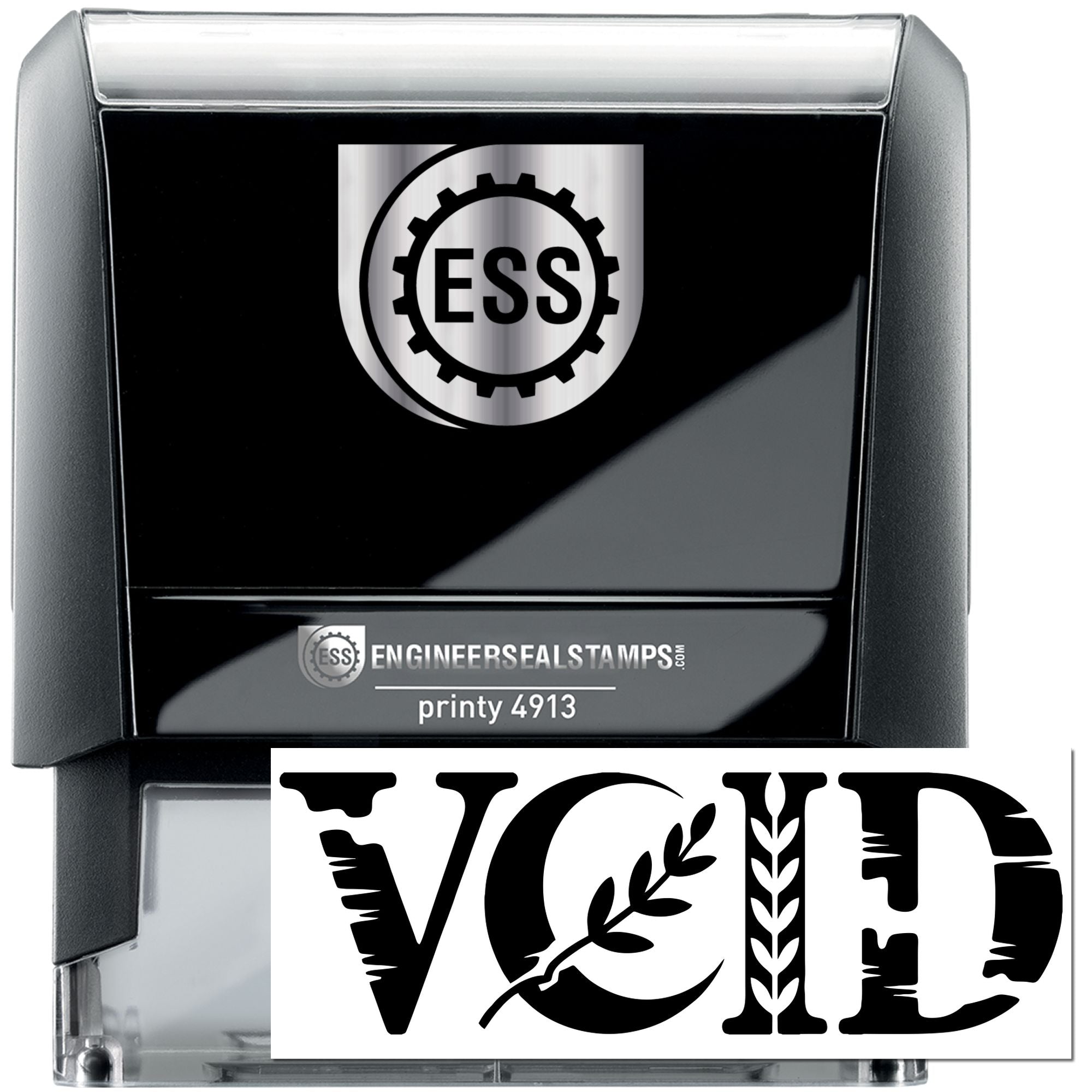 Black and silver self-inking engineer seal stamp with ESS logo and bold VOID imprint