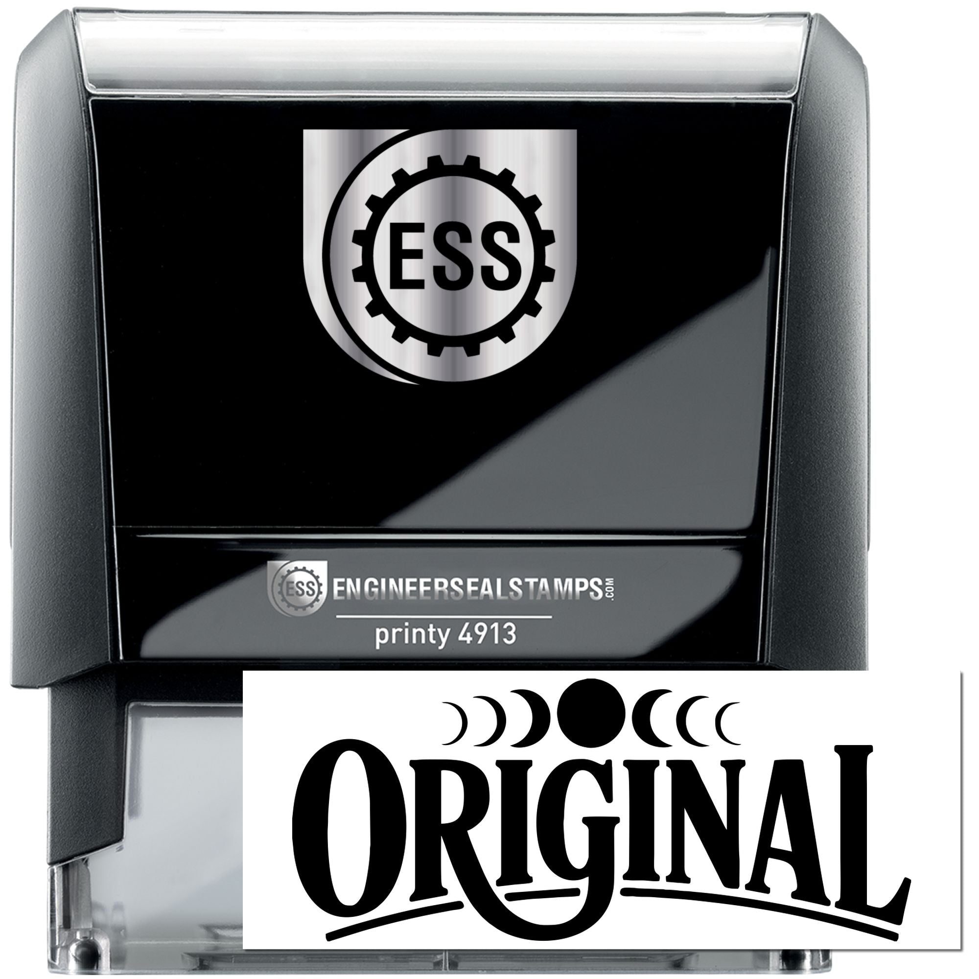 Black ESS self-inking stamp and silver seal with ORIGINAL impression.
