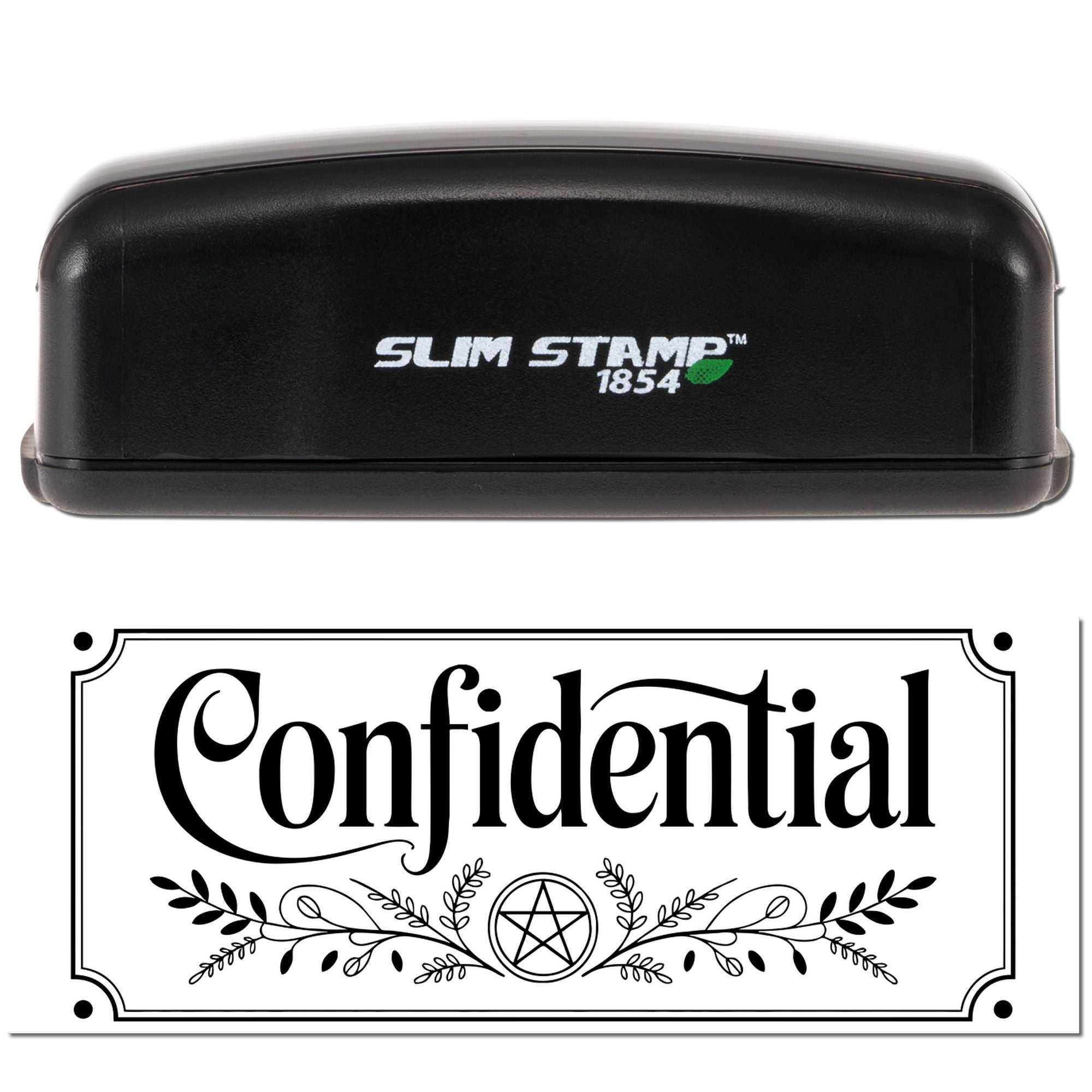 Black Slim Stamp 1854 stamp and confidential seal design with decorative border and pentagram emblem on white background