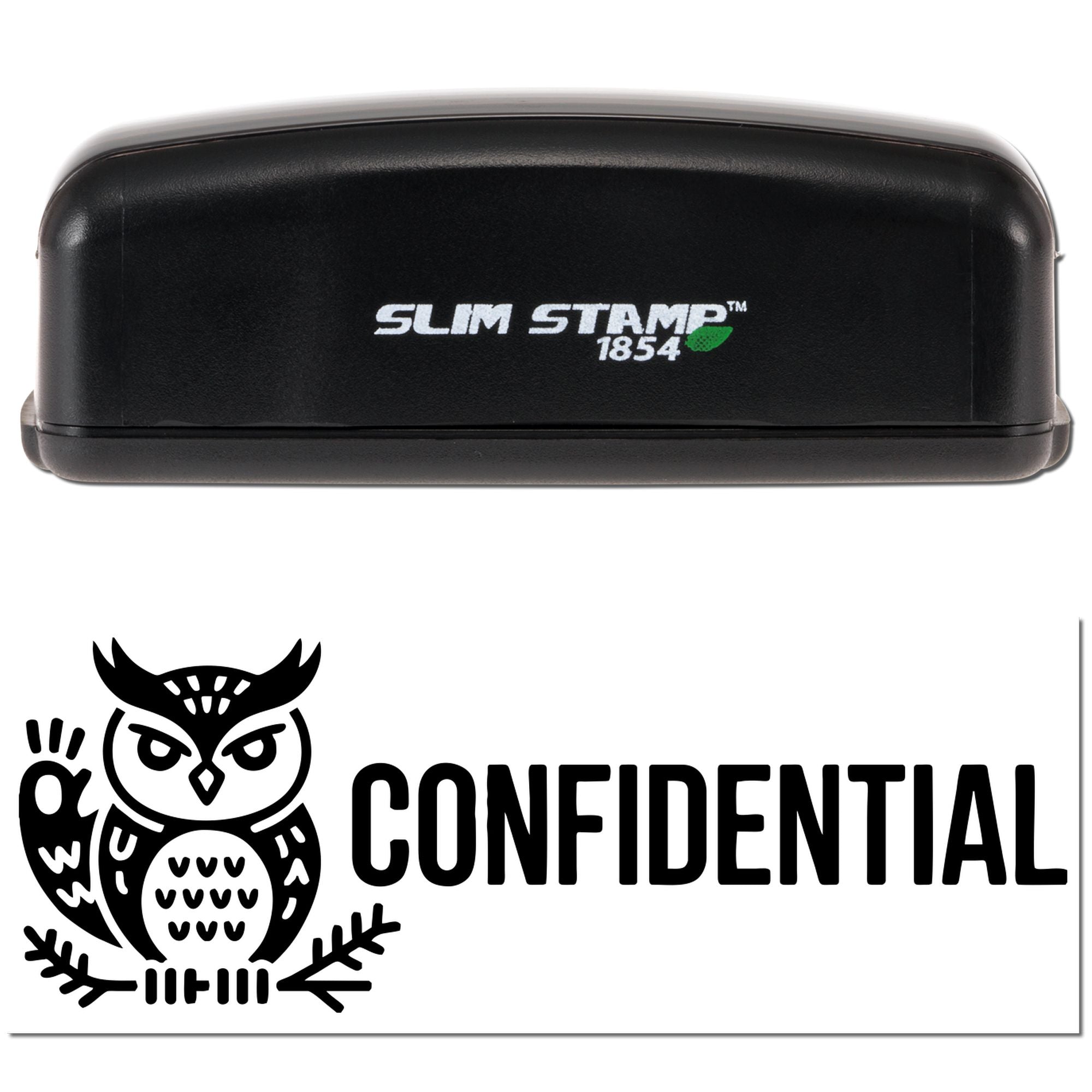Black Slim Stamp 1854 stamp and owl-shaped Confidential seal on white background