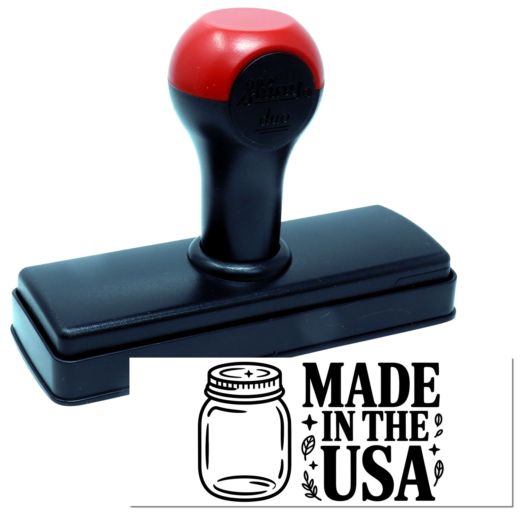 Black and red self-inking stamp and seal with Made in the USA design.