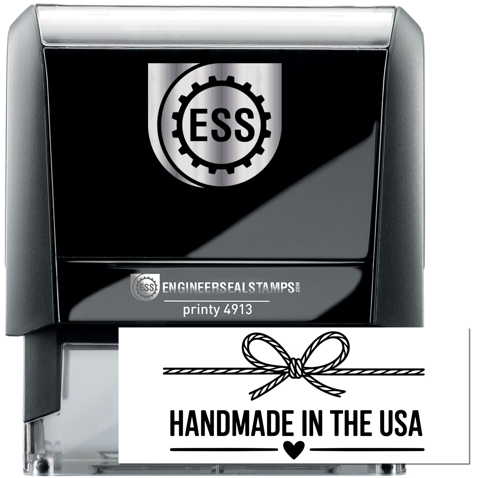 Black self-inking engineer seal stamp with silver top, ESS logo, and handmade in the USA emblem.