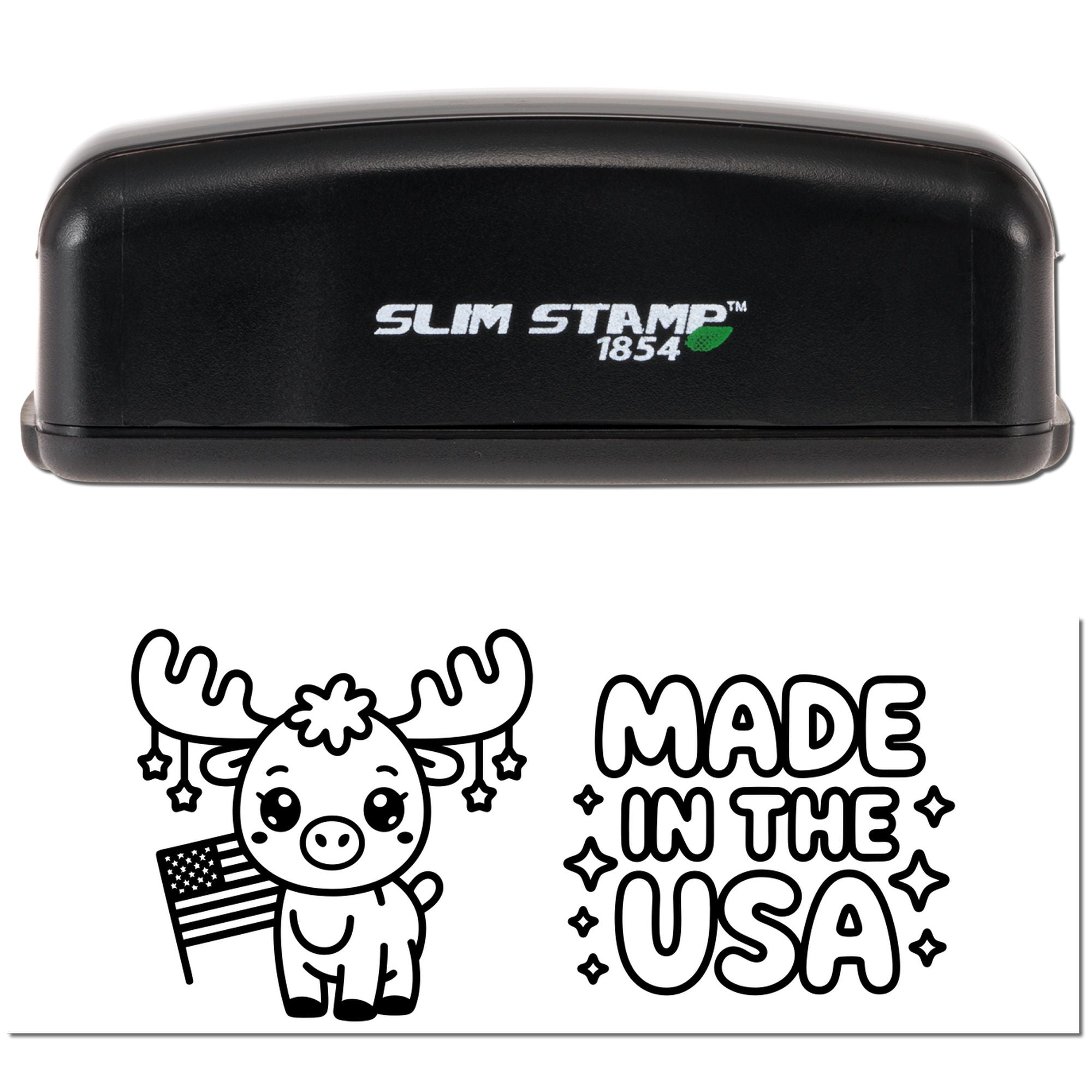 Black Slim Stamp 1854 stamp and seal with Made in the USA deer design in bold black and white.