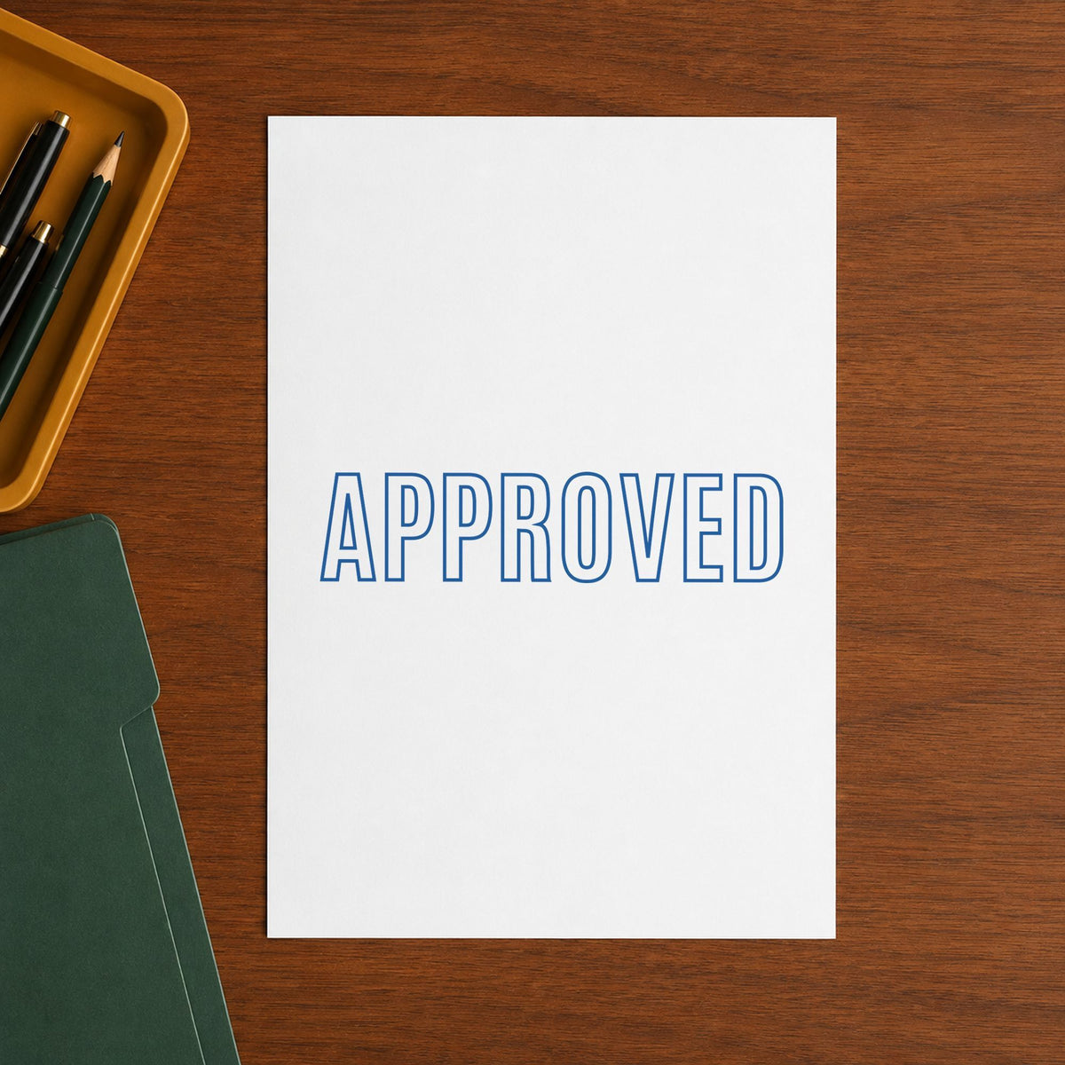 "Approved" Xstamper No. 1008 stamp shown in everyday handling