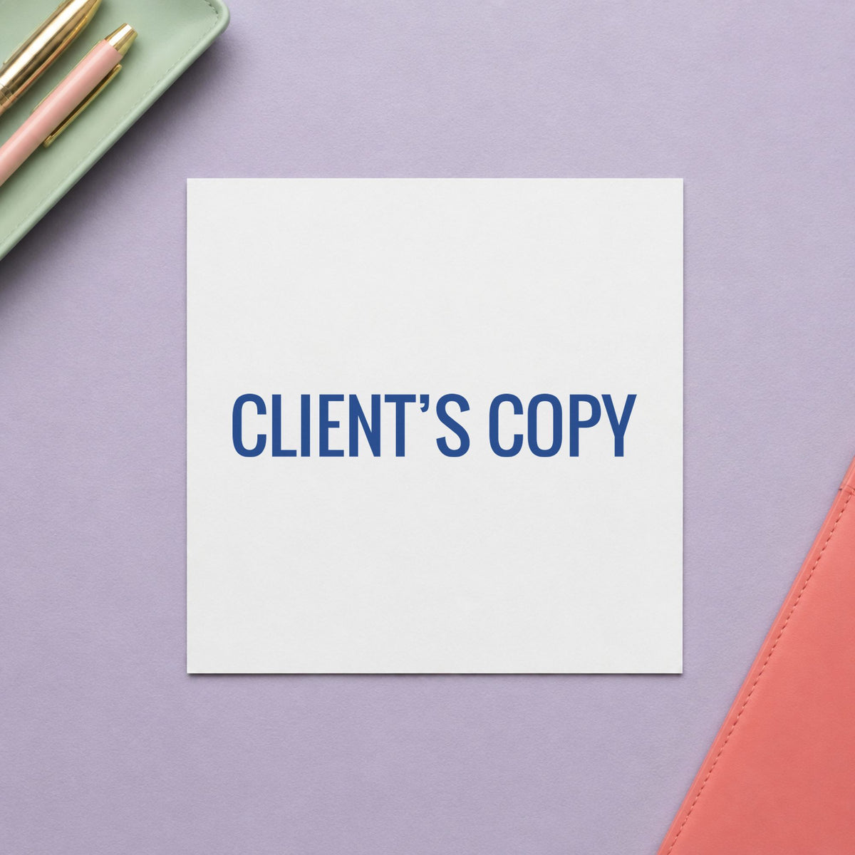 "Client's copy" Xstamper stamp at work on everyday office paperwork