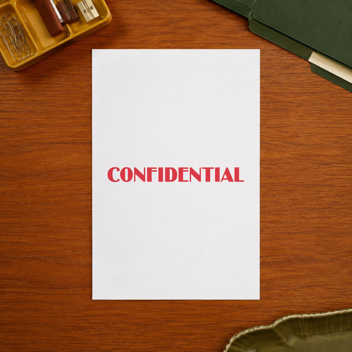 "Confidential" Xstamper stamp in use on paper, 1/2 x 1-5/8 in rectangle imprint