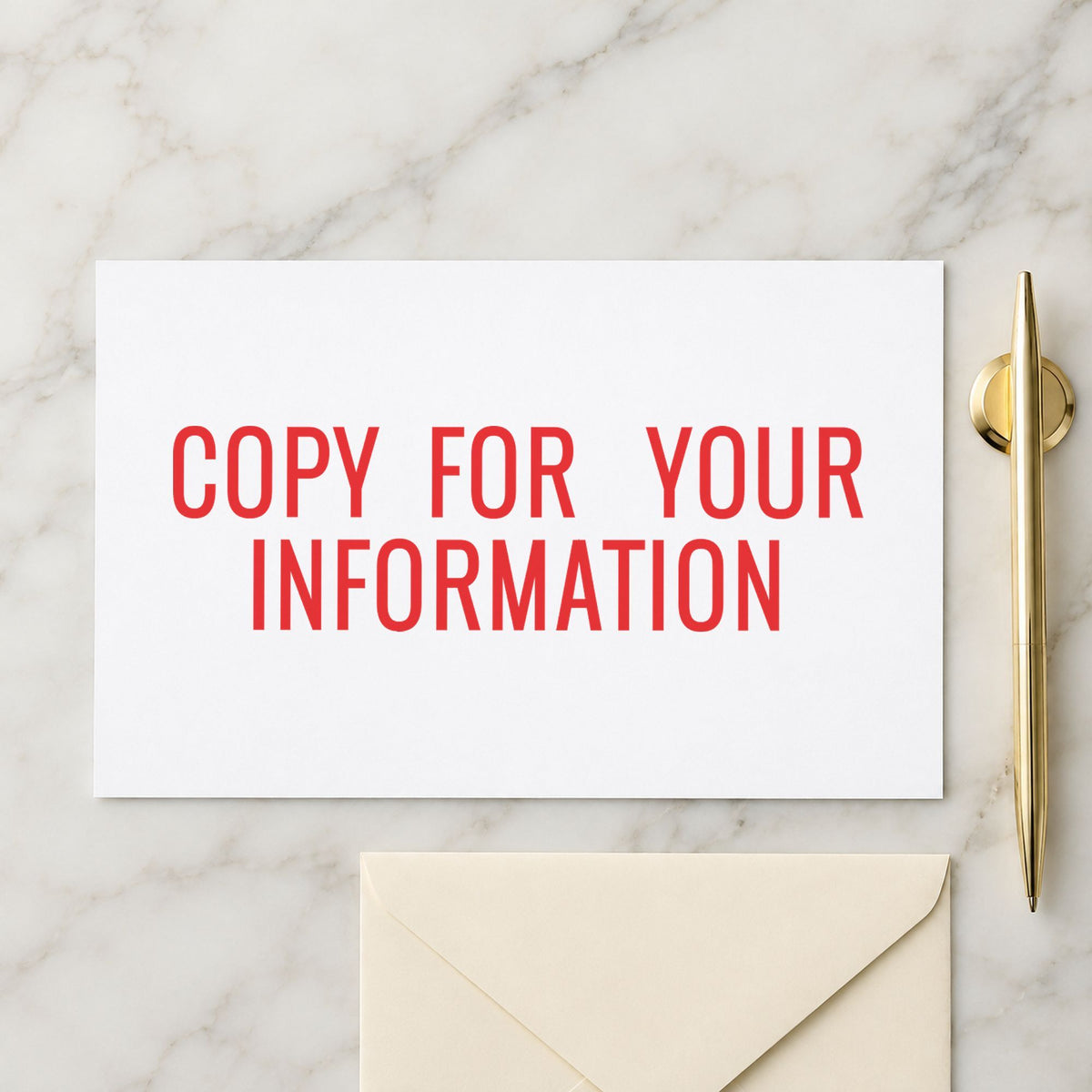 "Copy for your information" Xstamper No. 1069 stamp shown in everyday handling