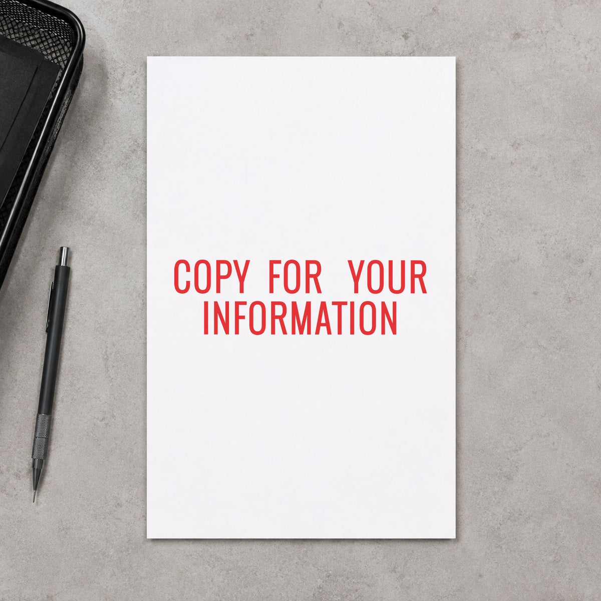"Copy for your information" Xstamper stamp at work on everyday office paperwork