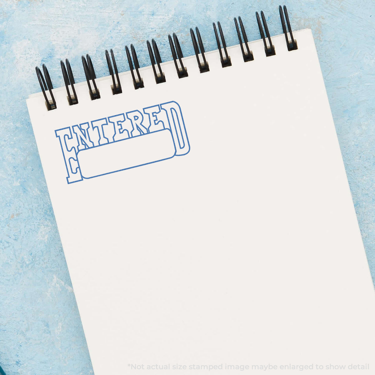 "Date entered" pre-inked imprint on a page, rectangle shape at Approximately 1/2 in tall x 1-5/8 in wide