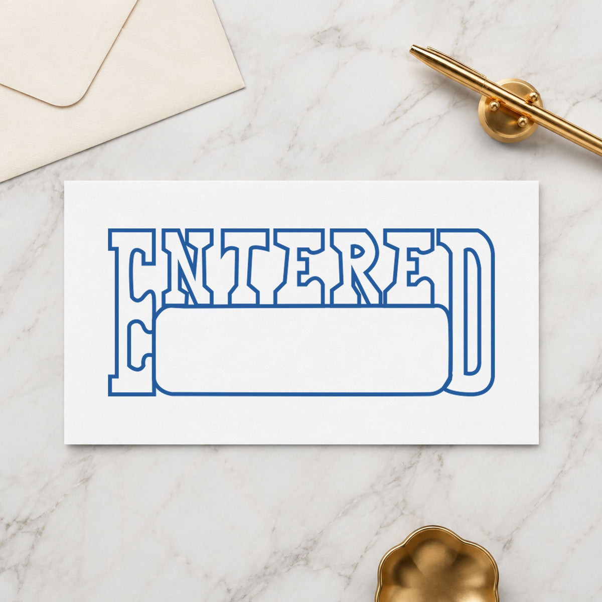 Pre-inked "Date entered" stamp applied to a document, Approximately 1/2 in tall x 1-5/8 in wide impression