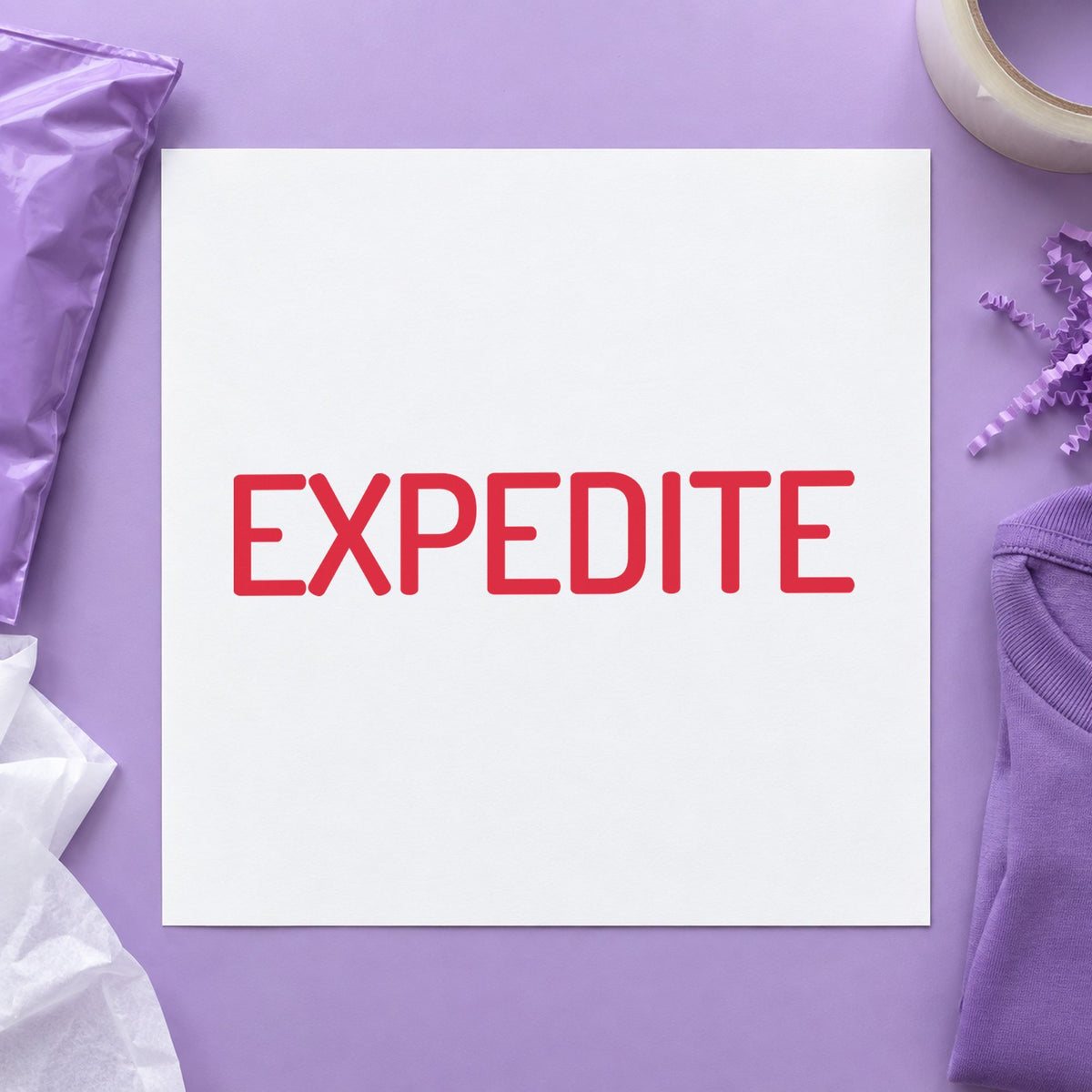 "Expedite" Xstamper No. 1034 stamp shown in everyday handling
