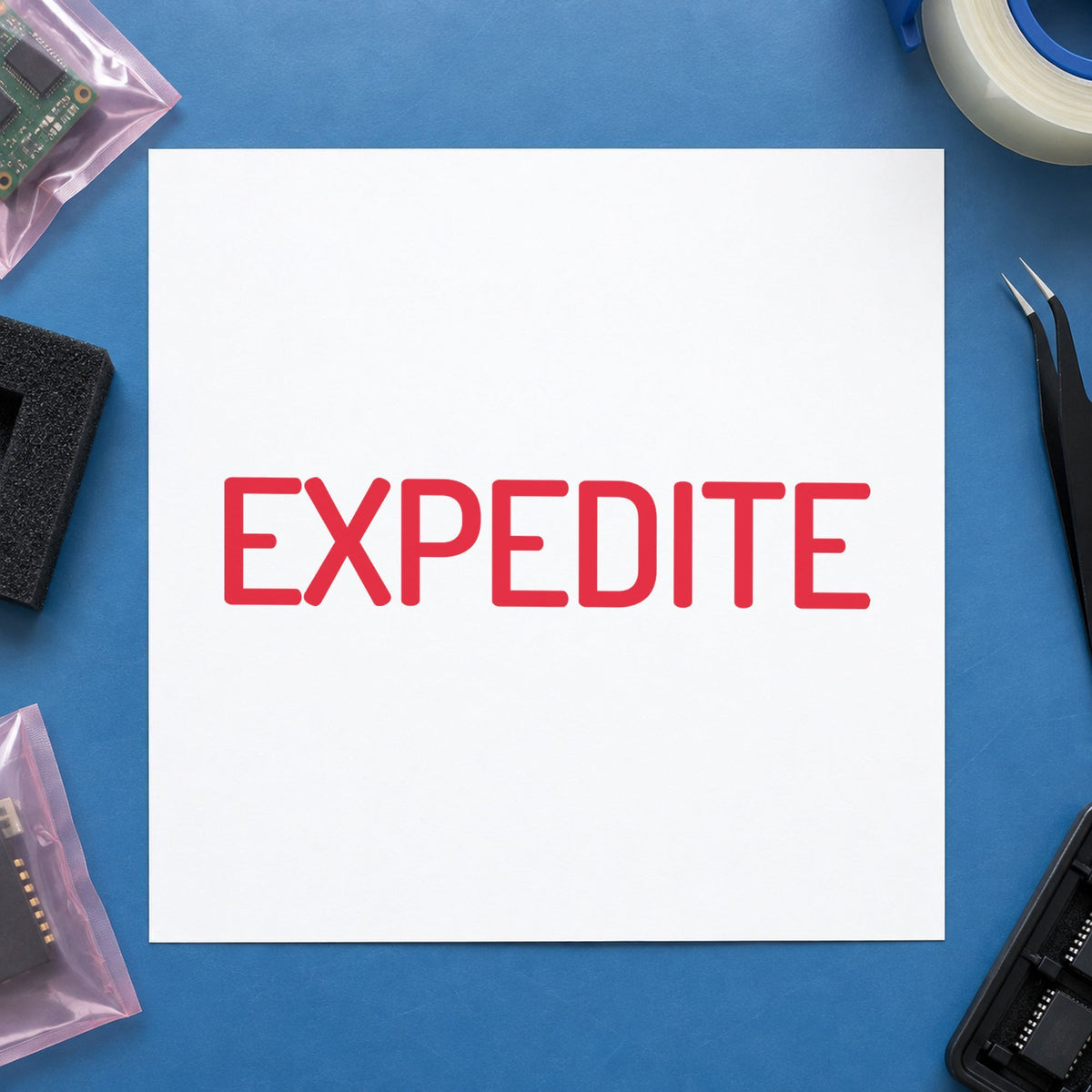 "Expedite" imprint sized 1/2 x 1-5/8 in on a document page