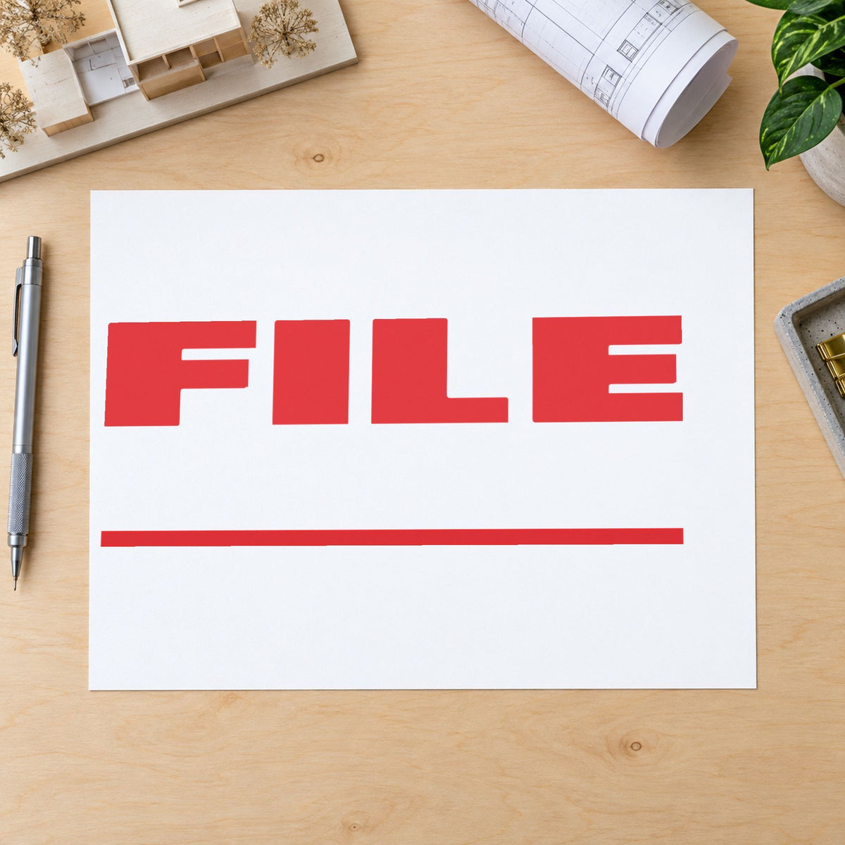 "File" imprint sized Approximately 1/2 in tall x 1-5/8 in wide on a document page