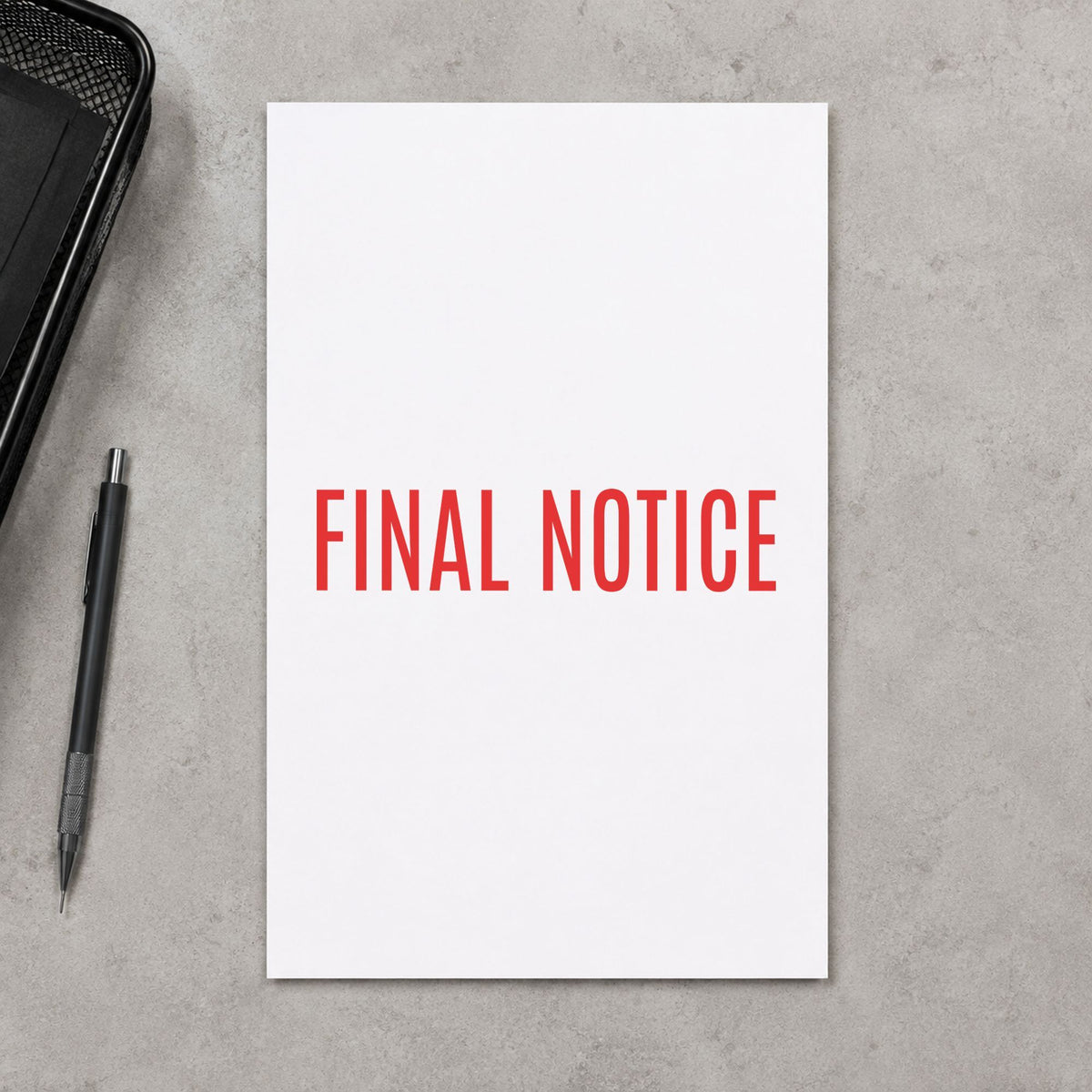 "Final notice" Xstamper stamp at work on everyday office paperwork