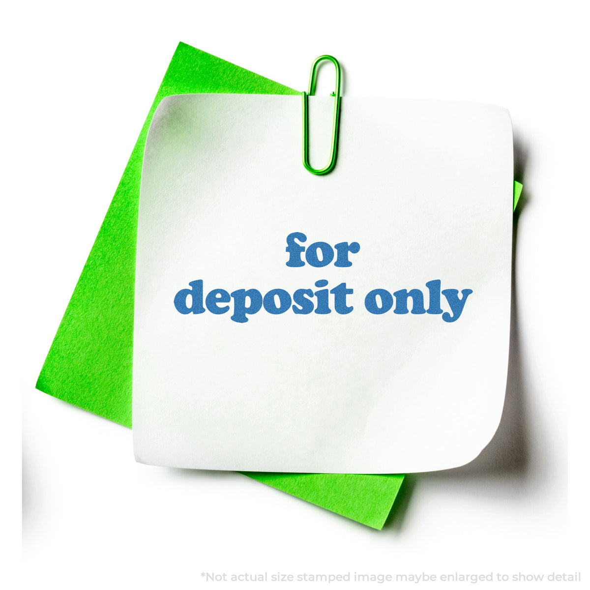 "For deposit only" stamp and its crisp 1/2 x 1-5/8 in impression on paper