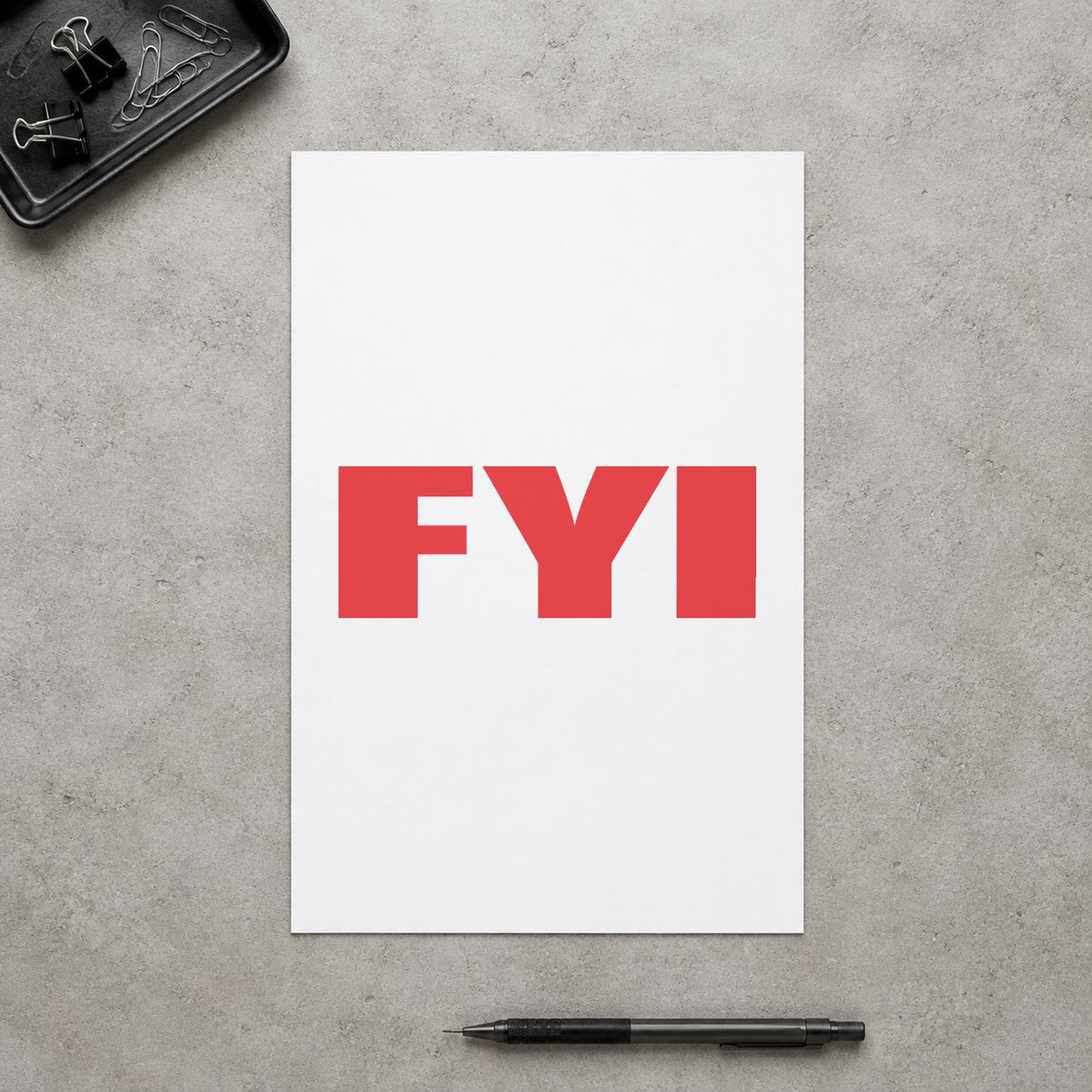 "FYI" Xstamper stamp at work on everyday office paperwork