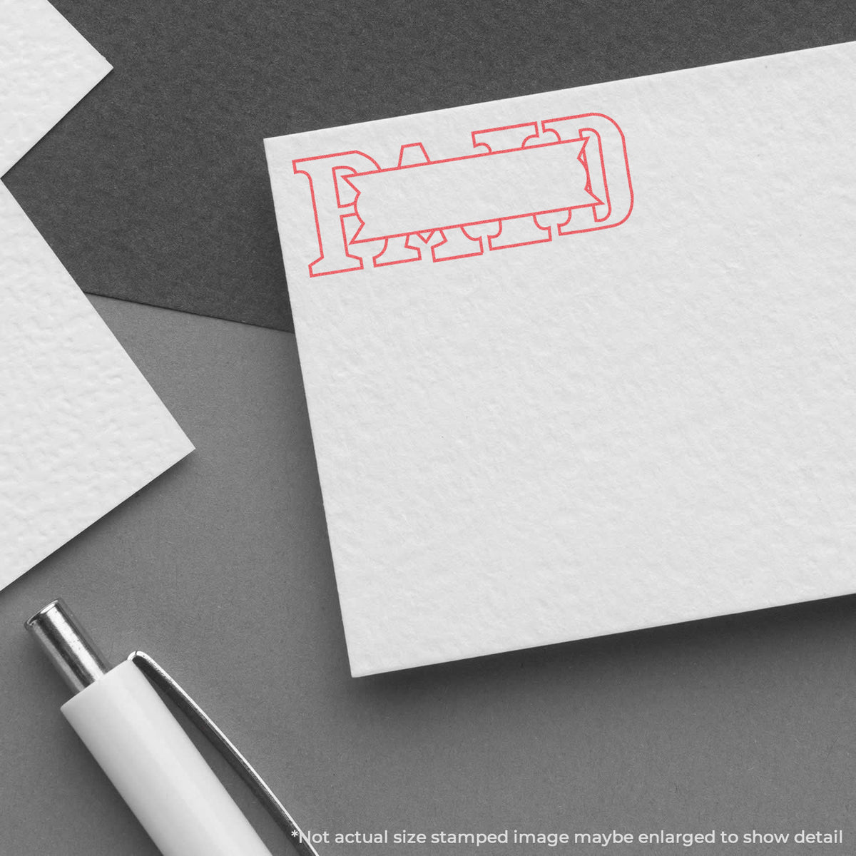 "Paid" pre-inked imprint on a page, rectangle shape at 1/2 x 1-5/8 in