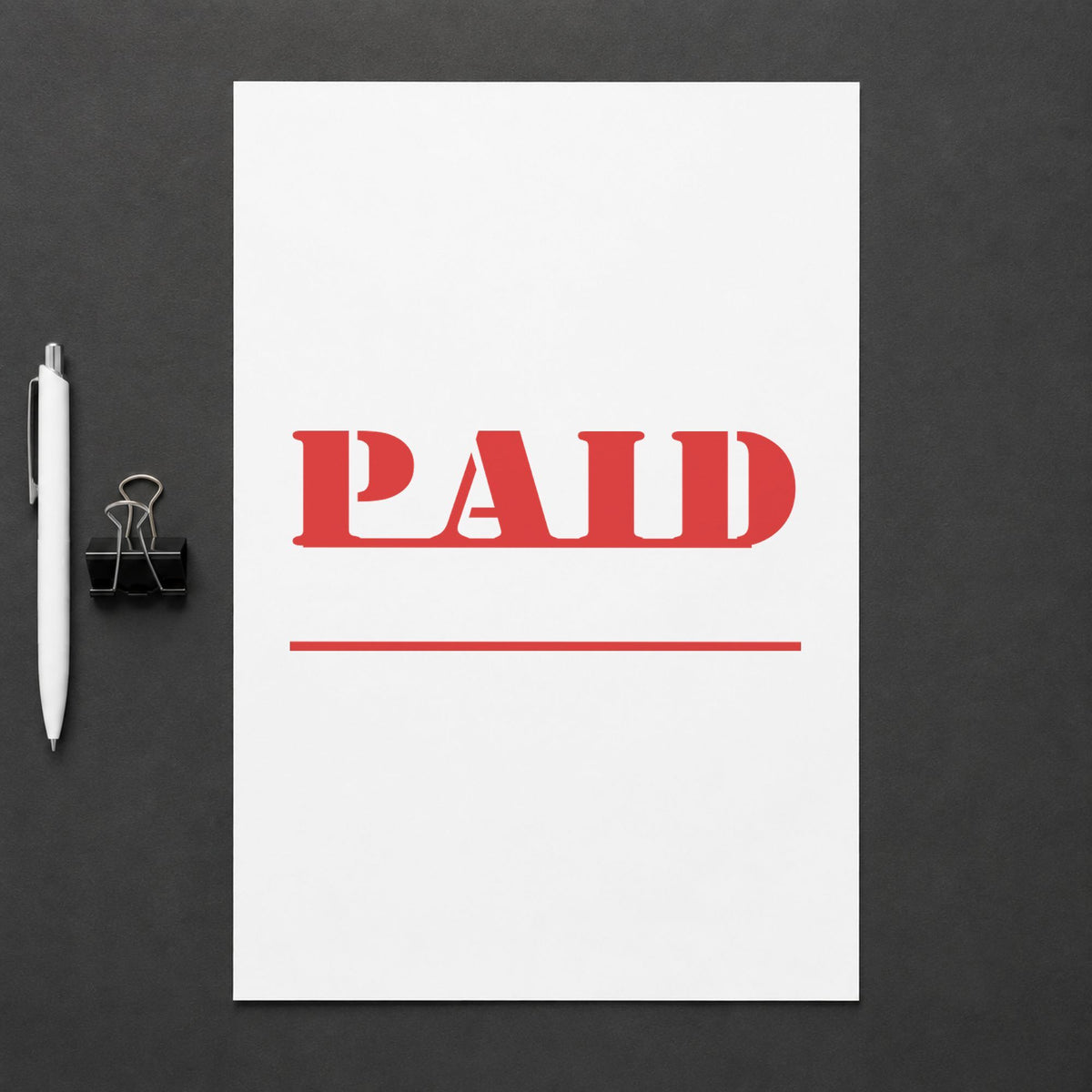 Close view of the "Paid" mark left by Xstamper No. 1221