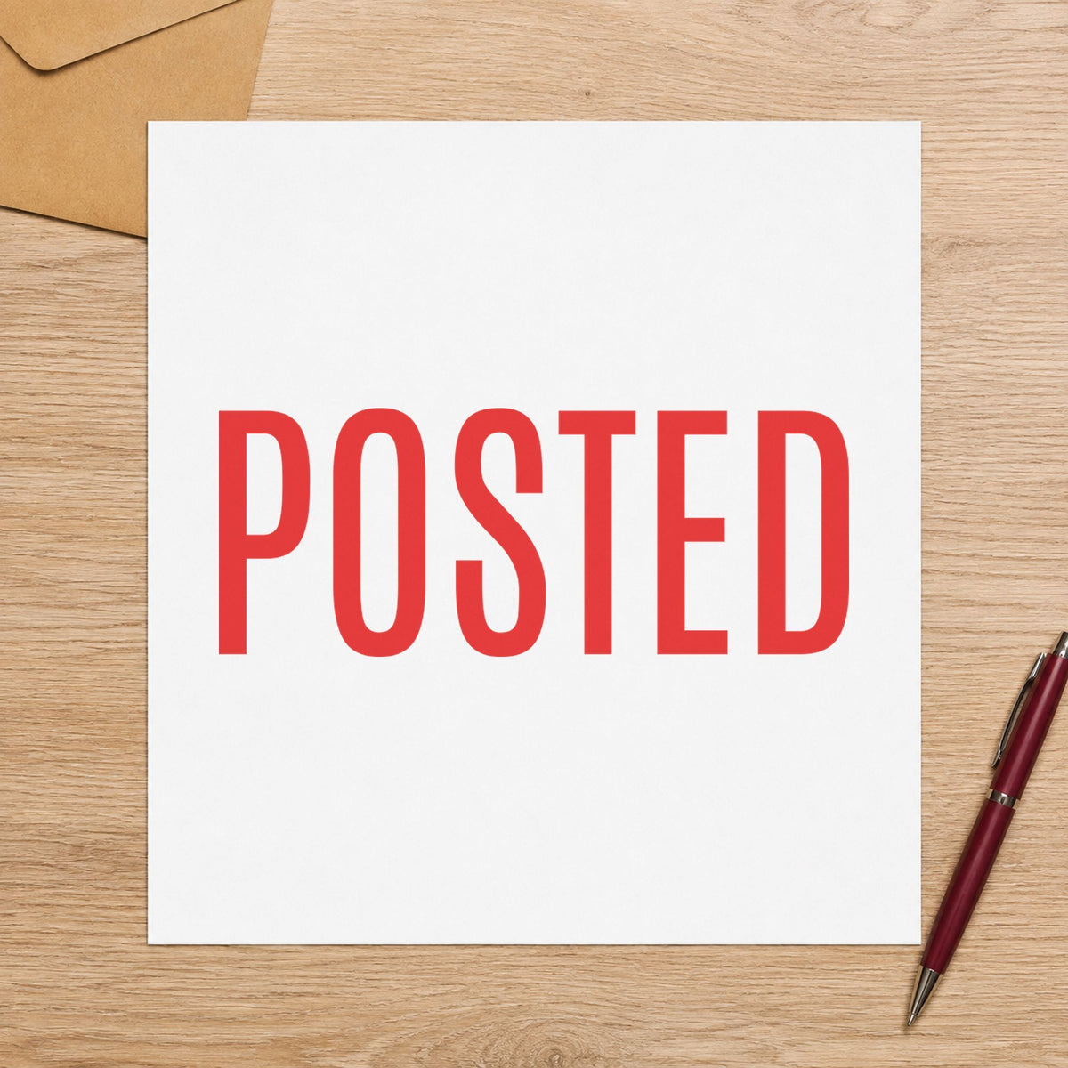 Pre-inked "Posted" stamp applied to a document, 1/2 x 1-5/8 in impression