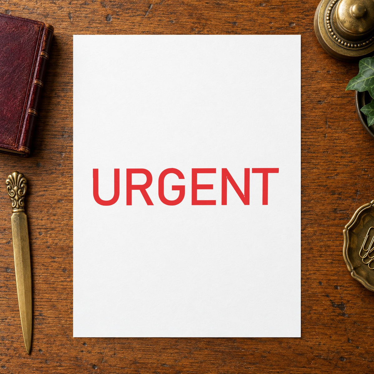 "Urgent" Xstamper pre-inked stamp beside its rectangle imprint