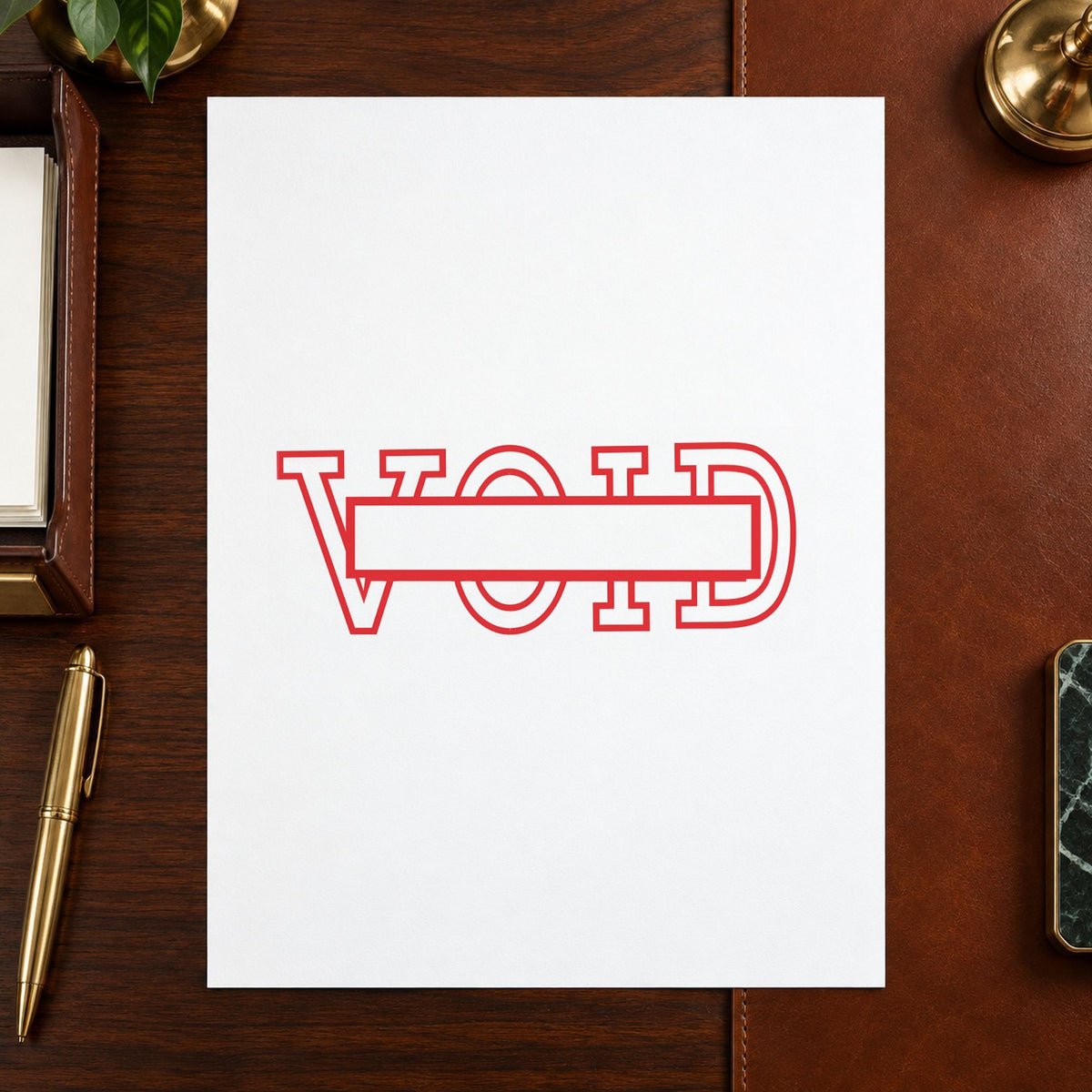 Pre-inked "Date void" stamp applied to a document, 1/2 x 1-5/8 in impression