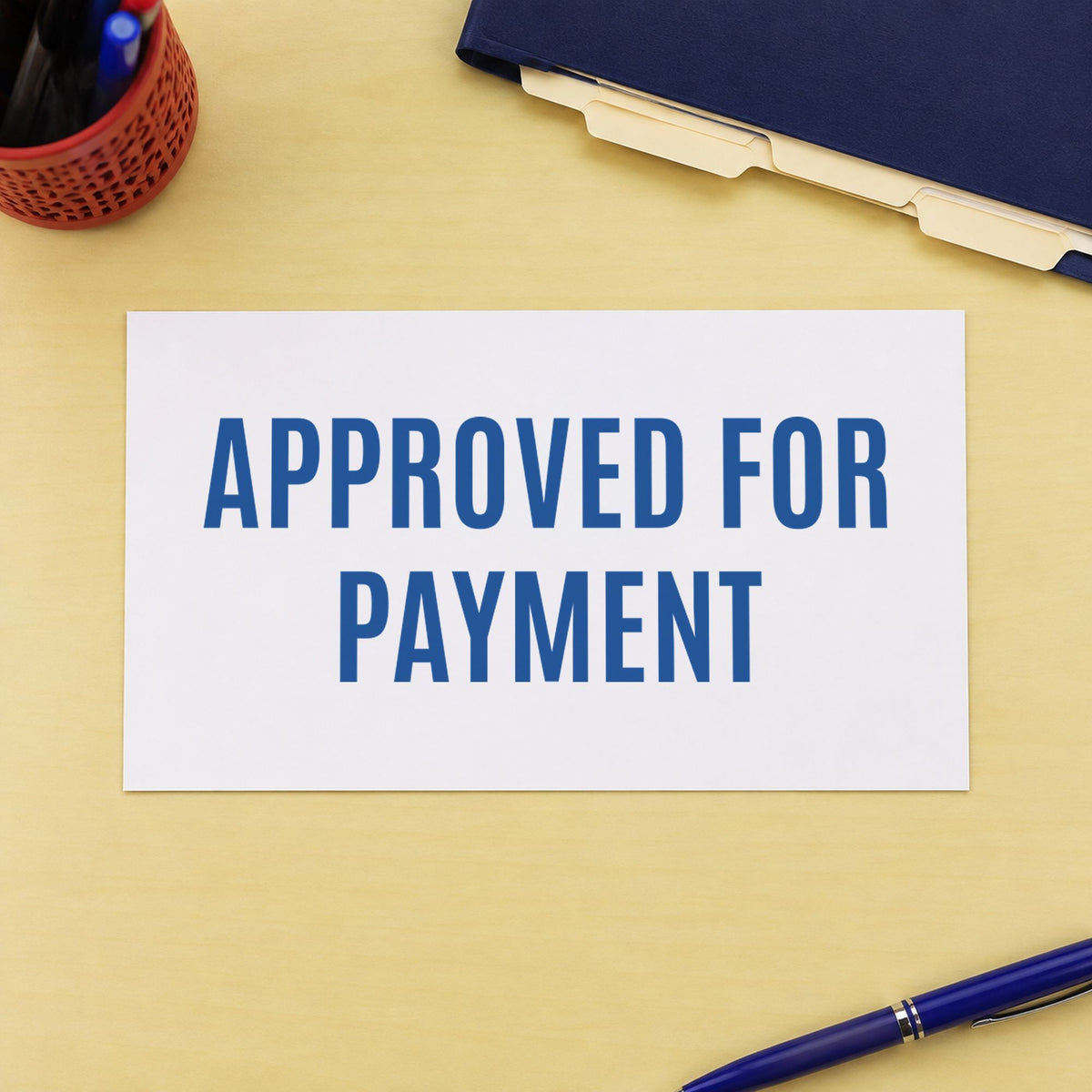 Pre-inked "Approved for payment" stamp applied to a document, 1/2 x 1-5/8 in impression