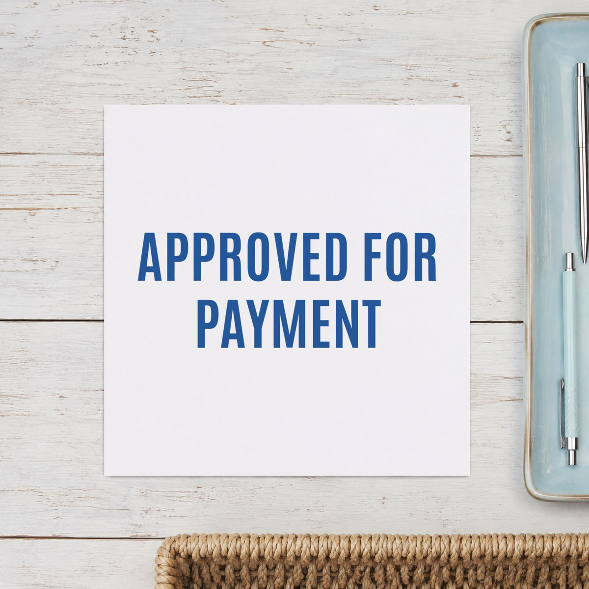 "Approved for payment" imprint on a printed page, Xstamper No. 1025