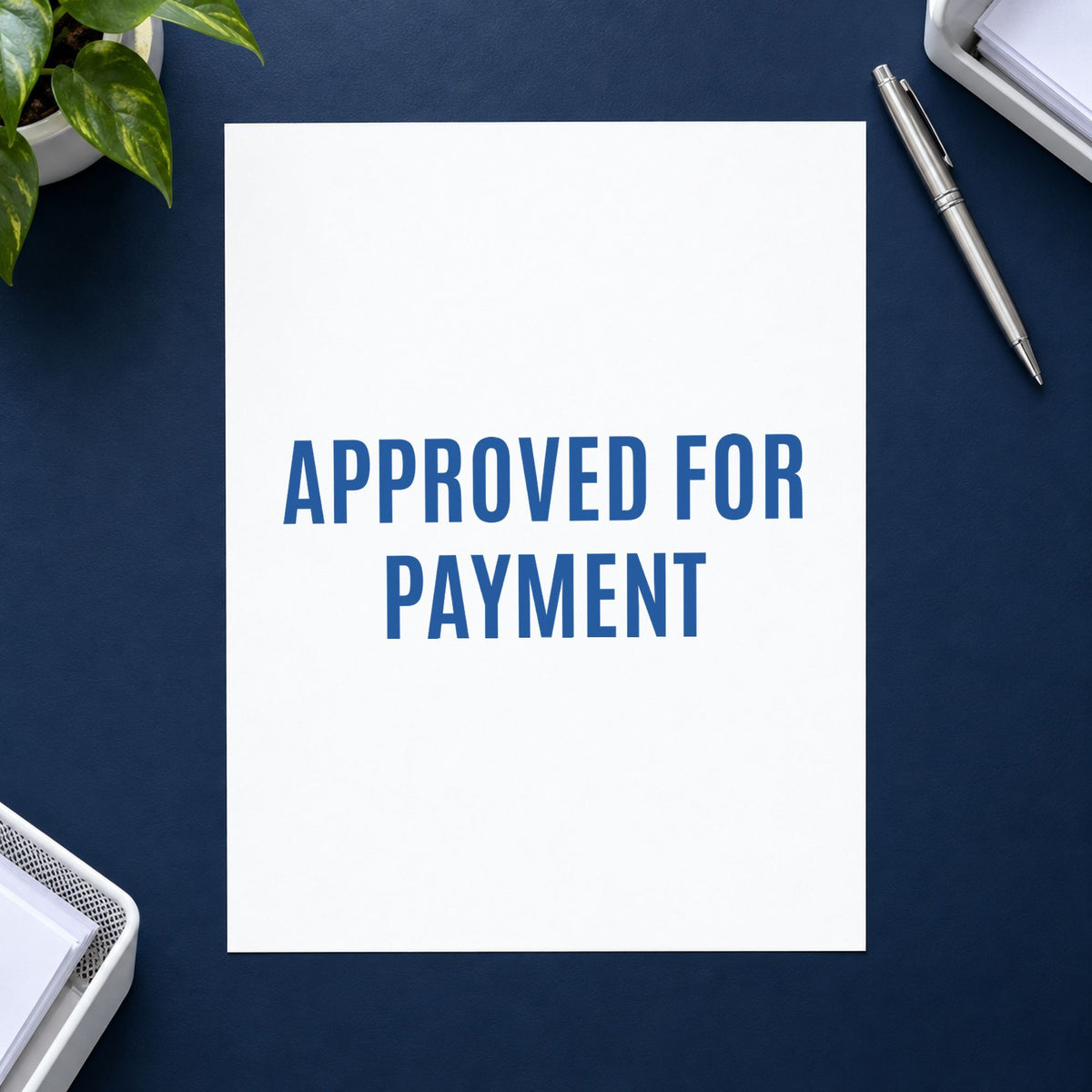 Close view of the "Approved for payment" mark left by Xstamper No. 1025