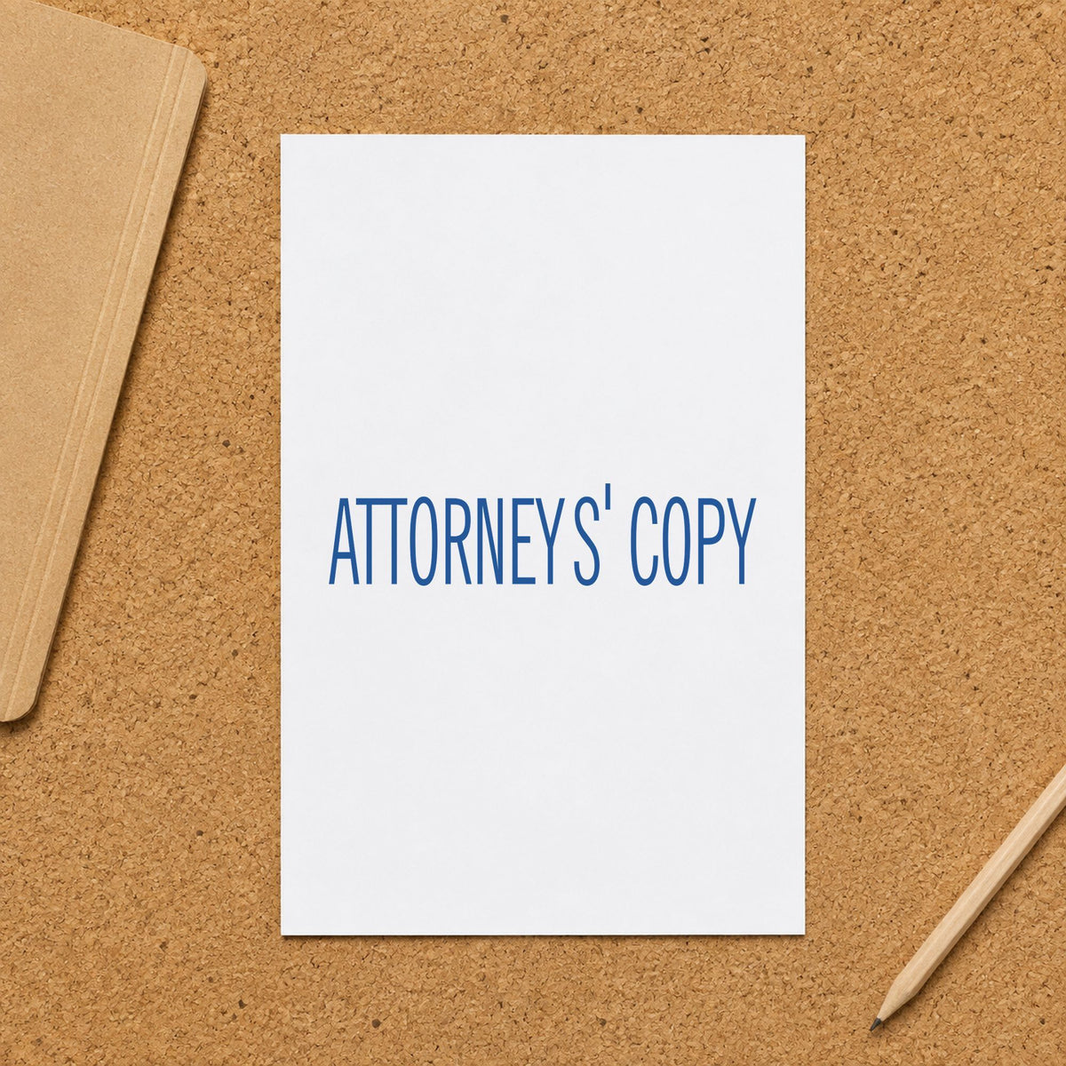 "Attorney's copy" Xstamper stamp in use on paper, 1/2 x 1-5/8 in rectangle imprint
