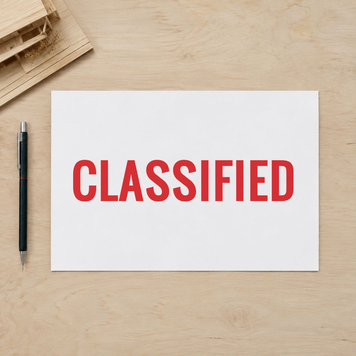 "Classified" stamp pressed on paper, no separate ink pad needed