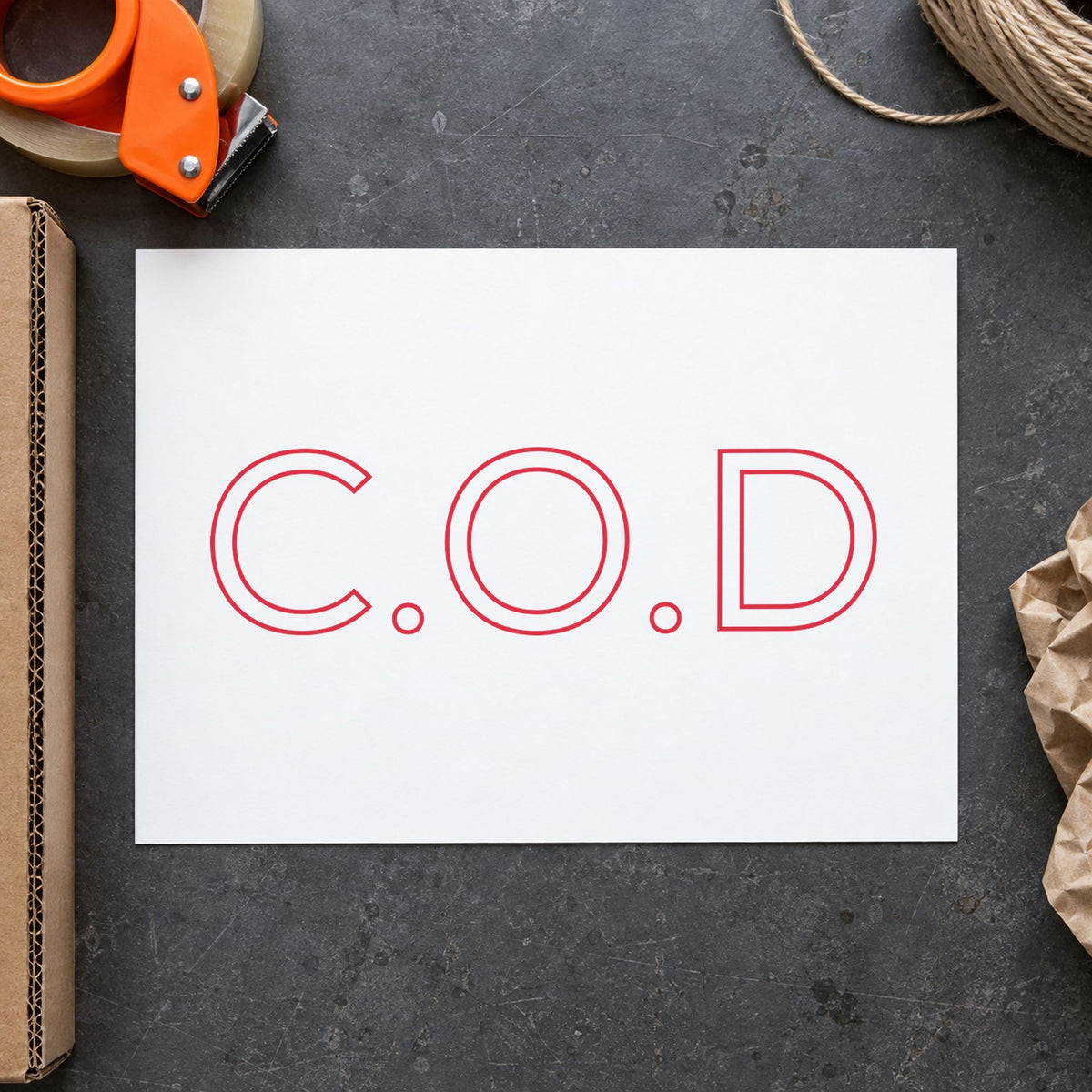 "C.O.D." stamp pressed on paper, no separate ink pad needed