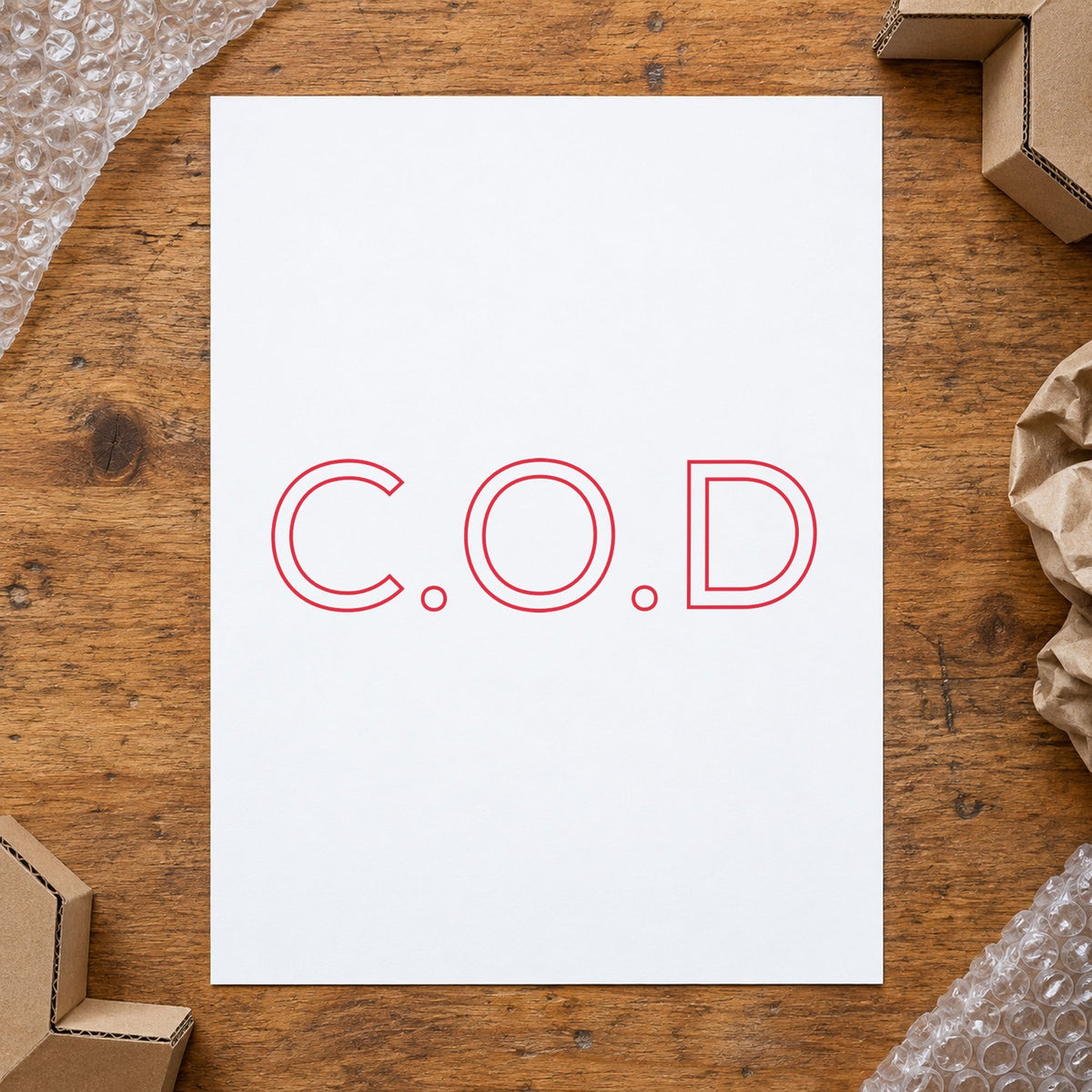 "C.O.D." Xstamper pre-inked stamp beside its rectangle imprint