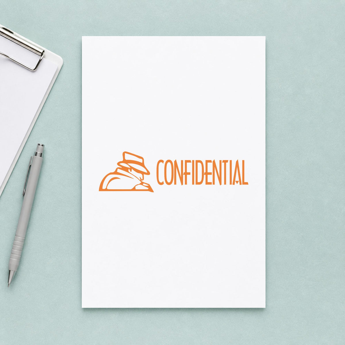 "Confidential" Xstamper stamp in use on paper, 1/2 x 1-5/8 in rectangle imprint