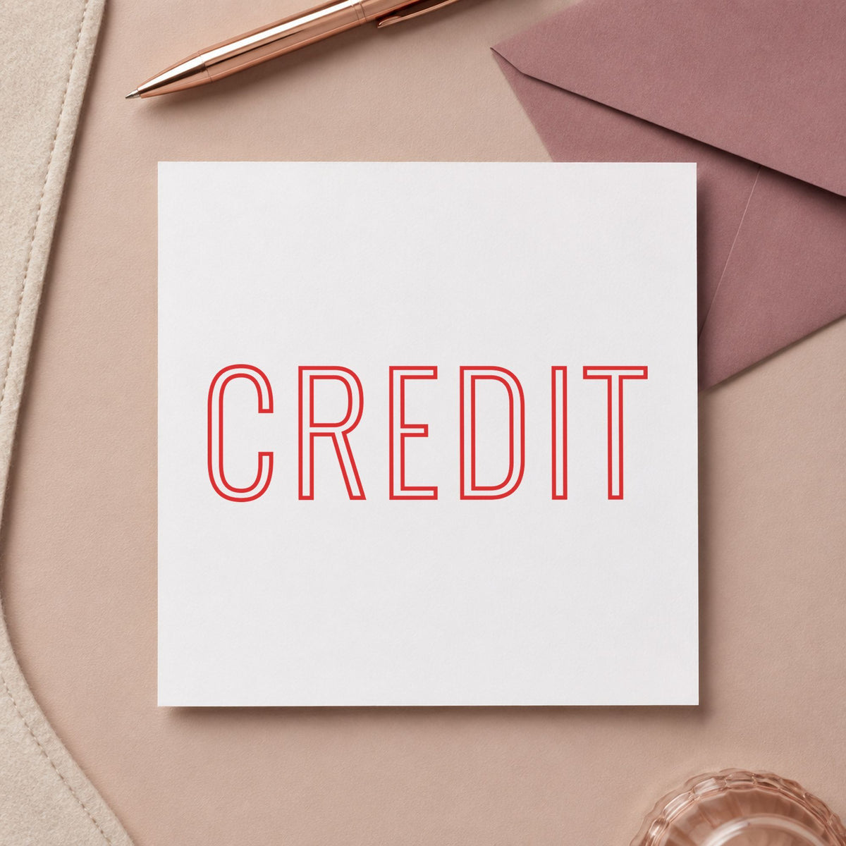 "Credit" imprint on a printed page, Xstamper No. 1019