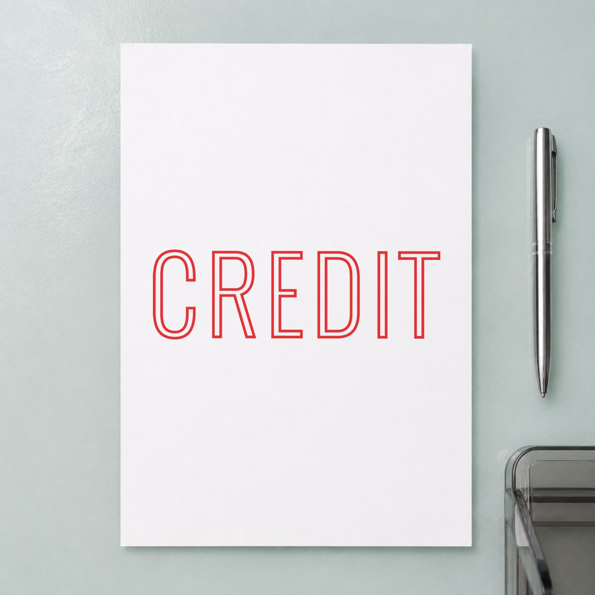 "Credit" imprint sized Approximately 1/2 in tall x 1-5/8 in wide on a document page