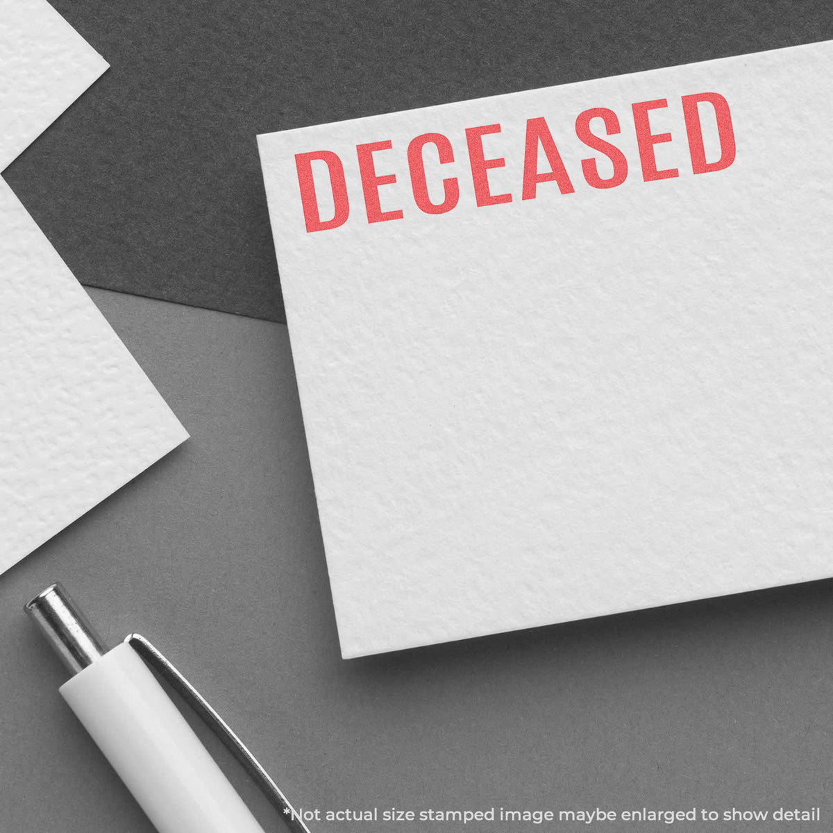 "Deceased" Xstamper stamp used on filed paperwork
