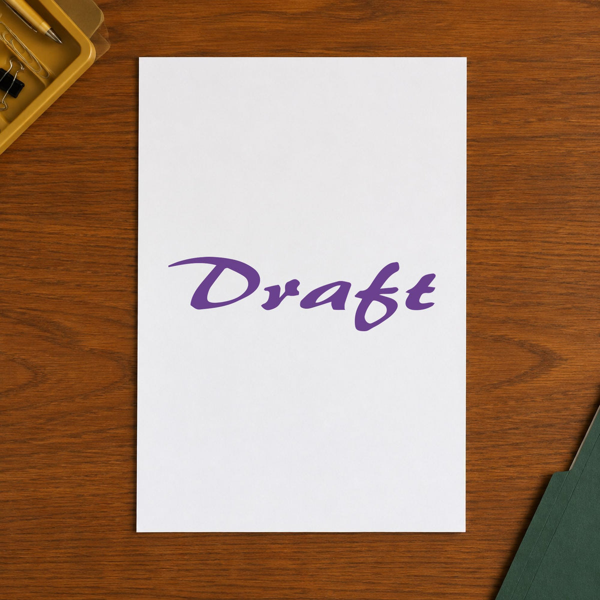 Pre-inked "Draft" stamp applied to a document, 1/2 x 1-5/8 in impression