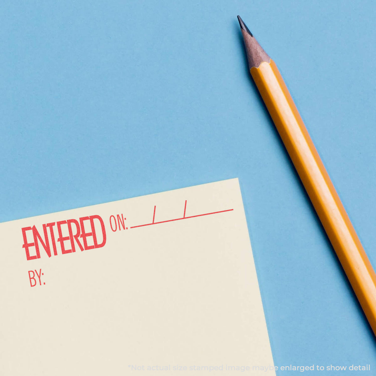 "Entered on: by:" pre-inked imprint on a page, rectangle shape at 1/2 x 1-5/8 in