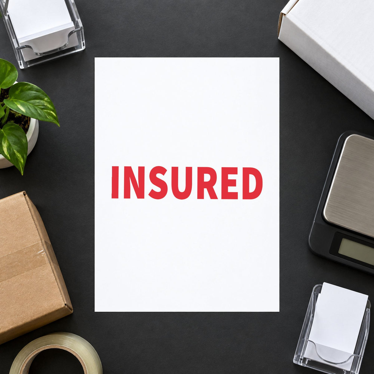 Close view of the "Insured" mark left by Xstamper No. 1585