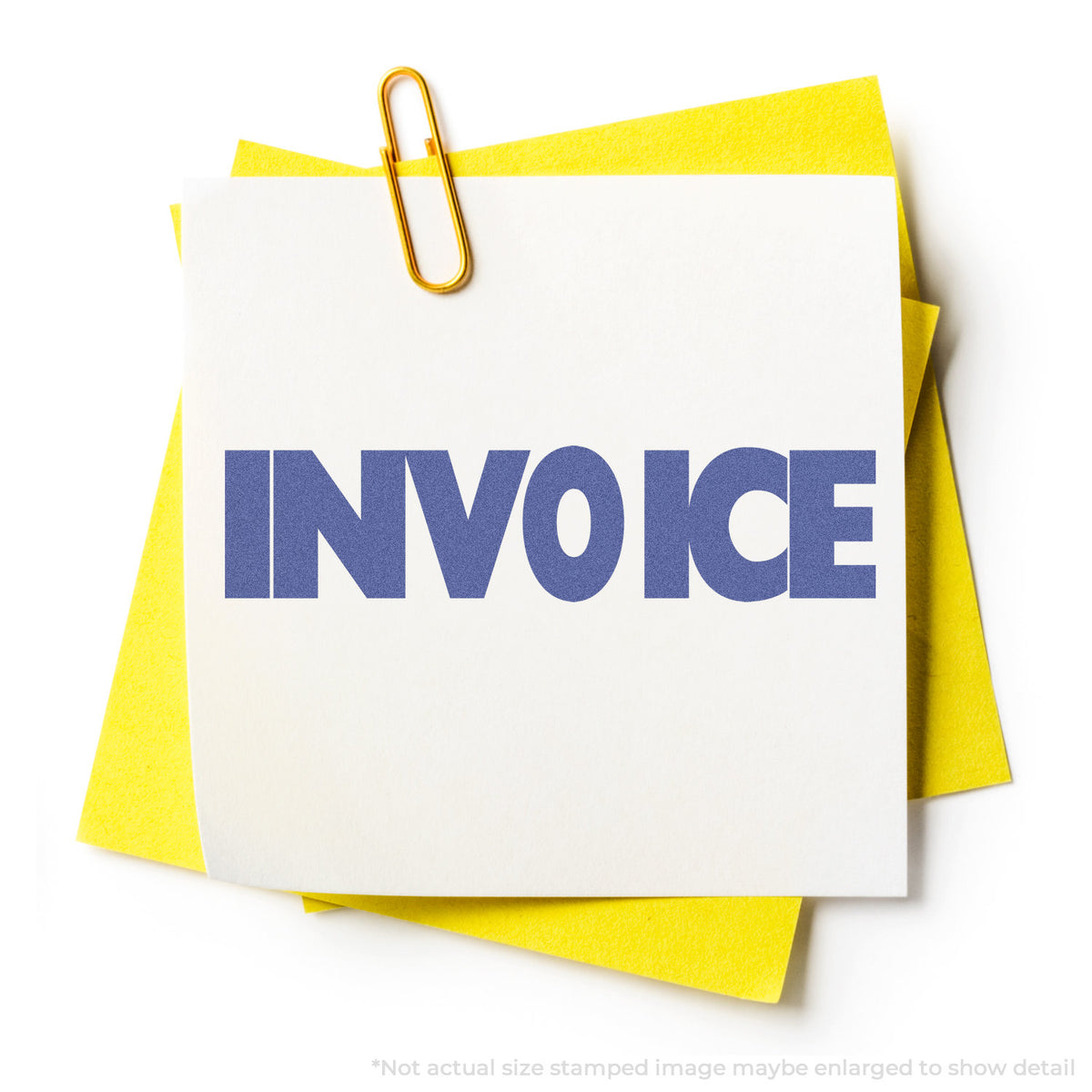 "Invoice" stamp and its crisp Approximately 1/2 in tall x 1-5/8 in wide impression on paper