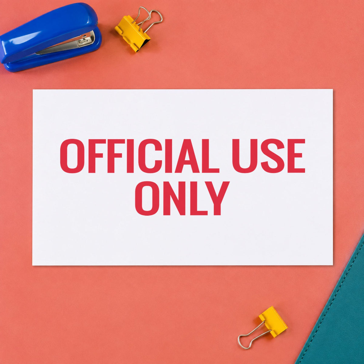 Pre-inked "Official use only" stamp marking paperwork in an office setting