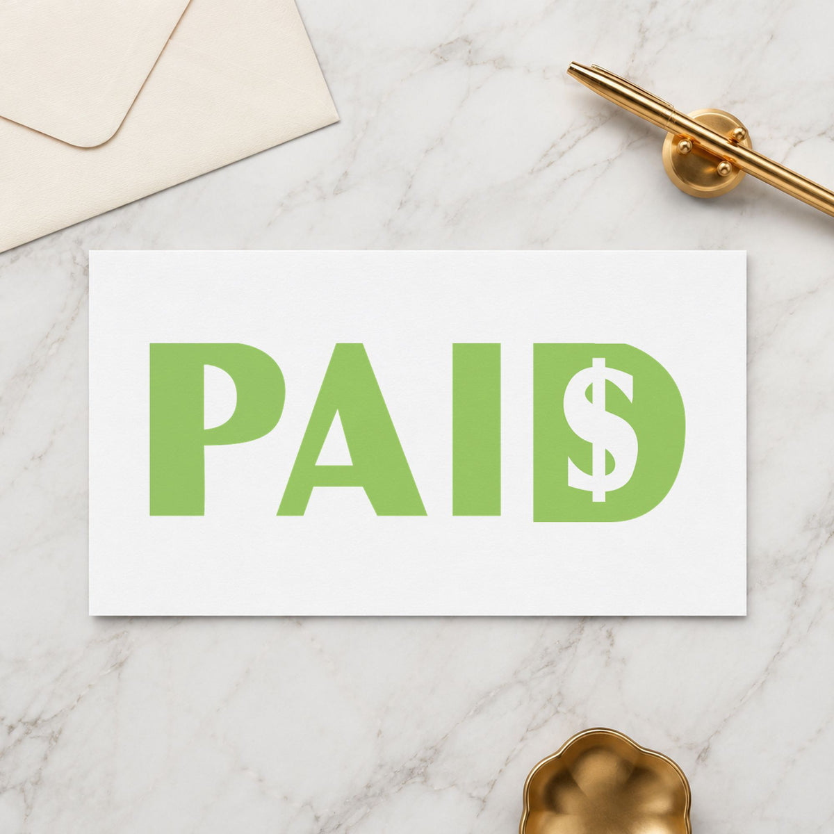 "Paid" stamp pressed on paper, no separate ink pad needed