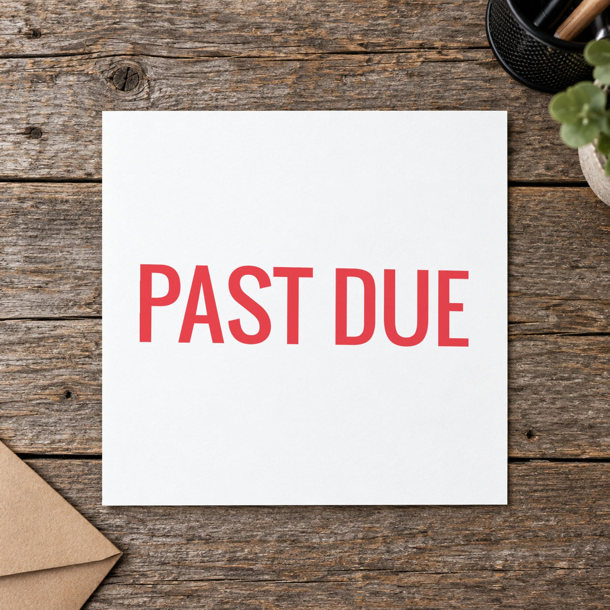 "Past due" imprint sized Approximately 1/2 in tall x 1-5/8 in wide on a document page