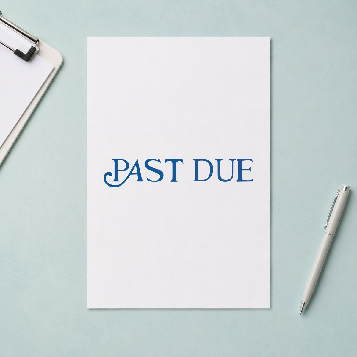 "Past due" stamp pressed on paper, no separate ink pad needed