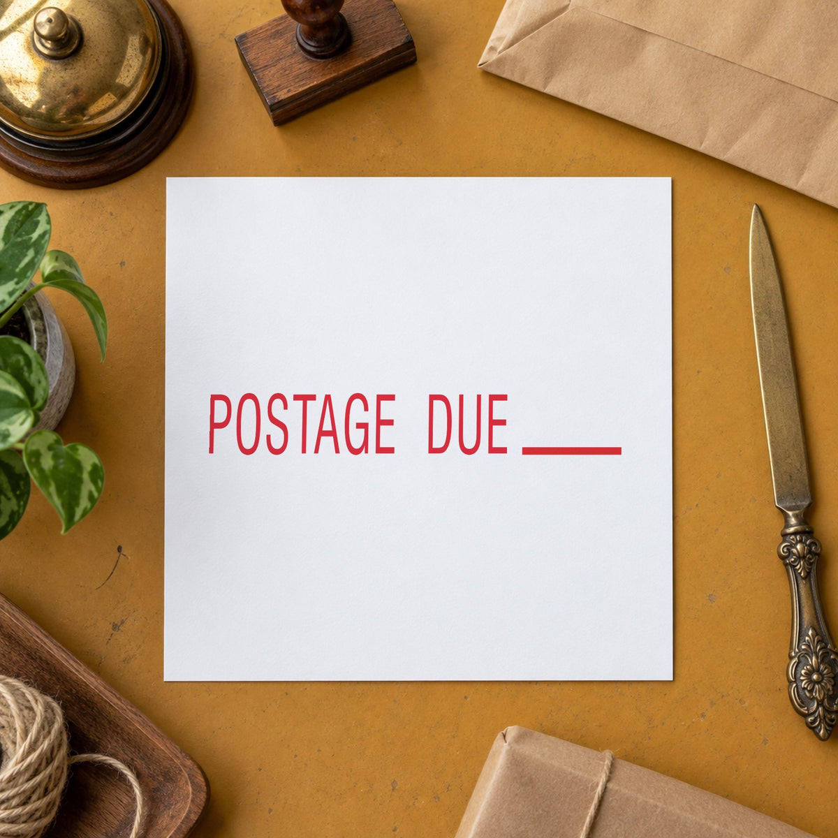 "Postage due" Xstamper pre-inked stamp beside its rectangle imprint