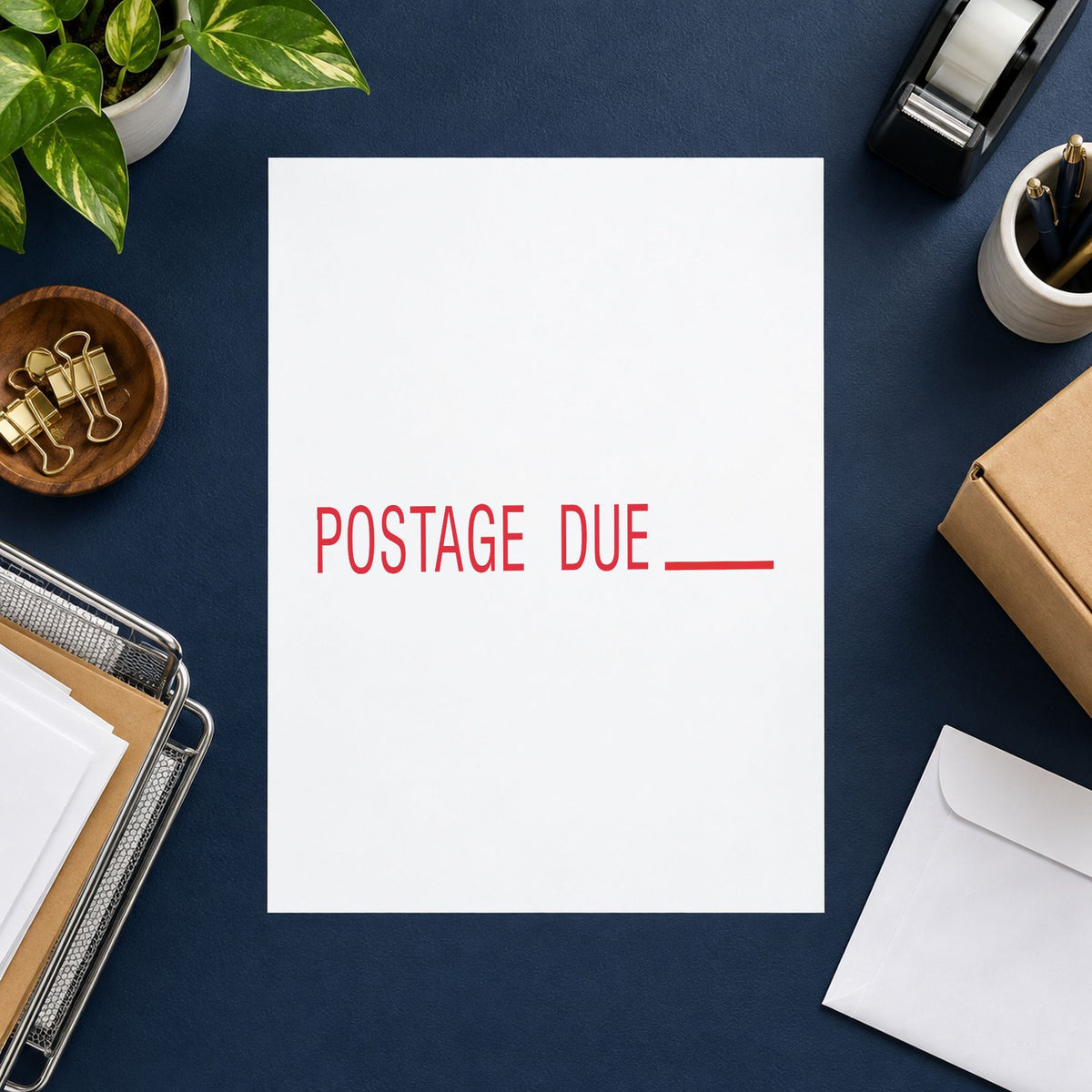 "Postage due" imprint sized 1/2 x 1-5/8 in on a document page